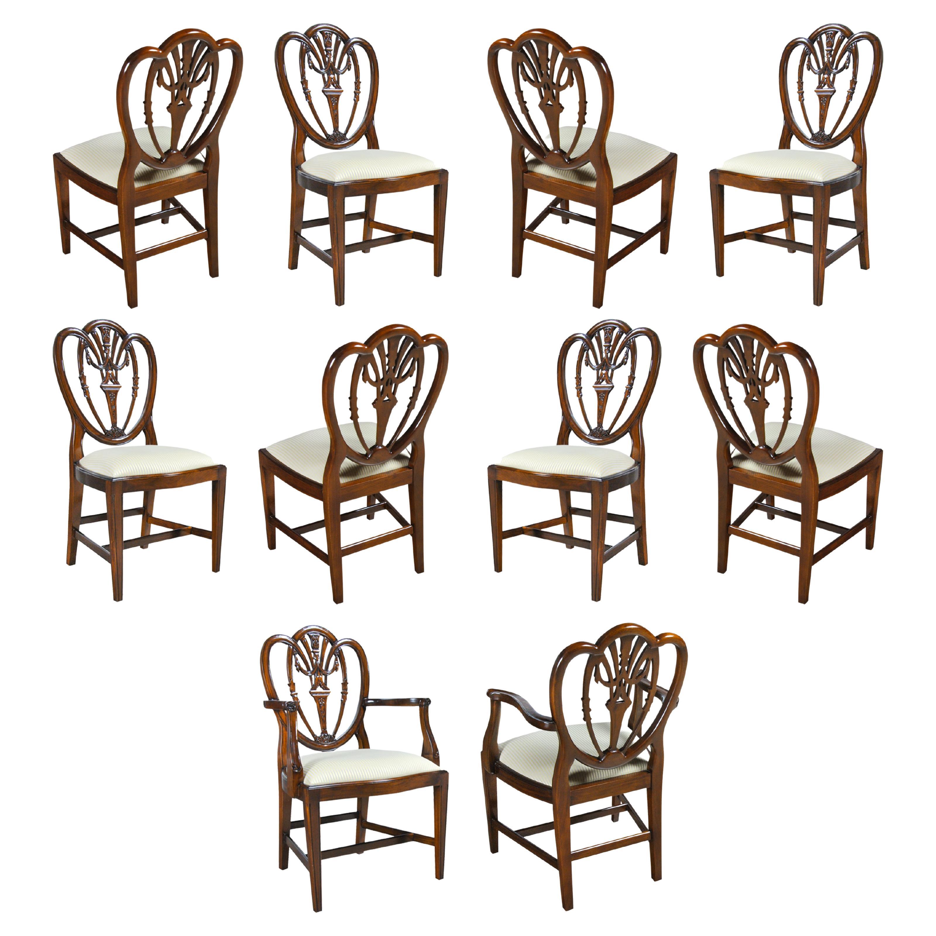 Carved Shield Back Chairs, Set of 10 For Sale