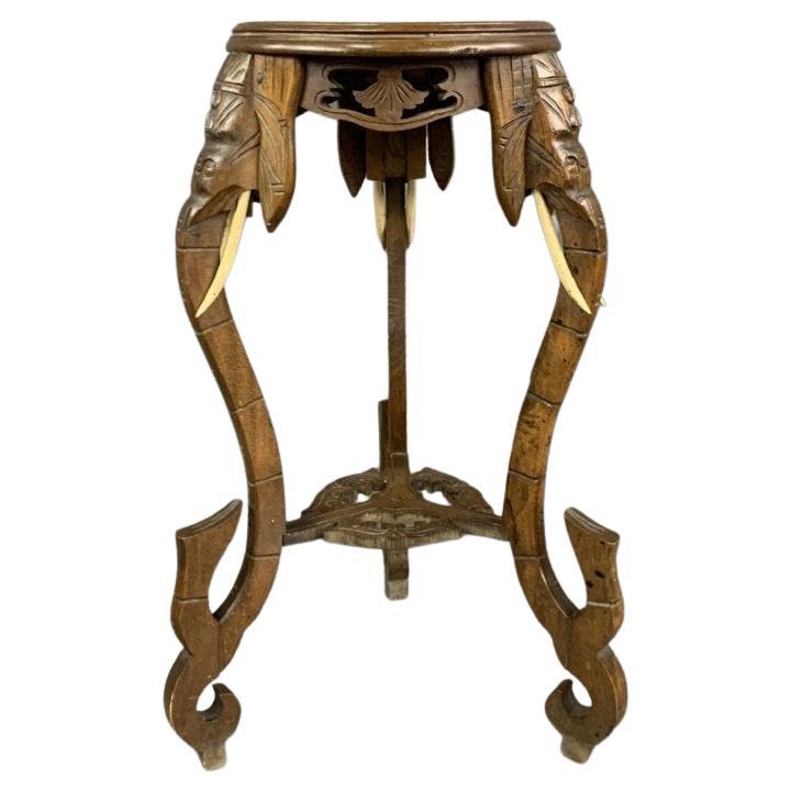 Carved Side Table With Elephant Heads Early 20th Century For Sale