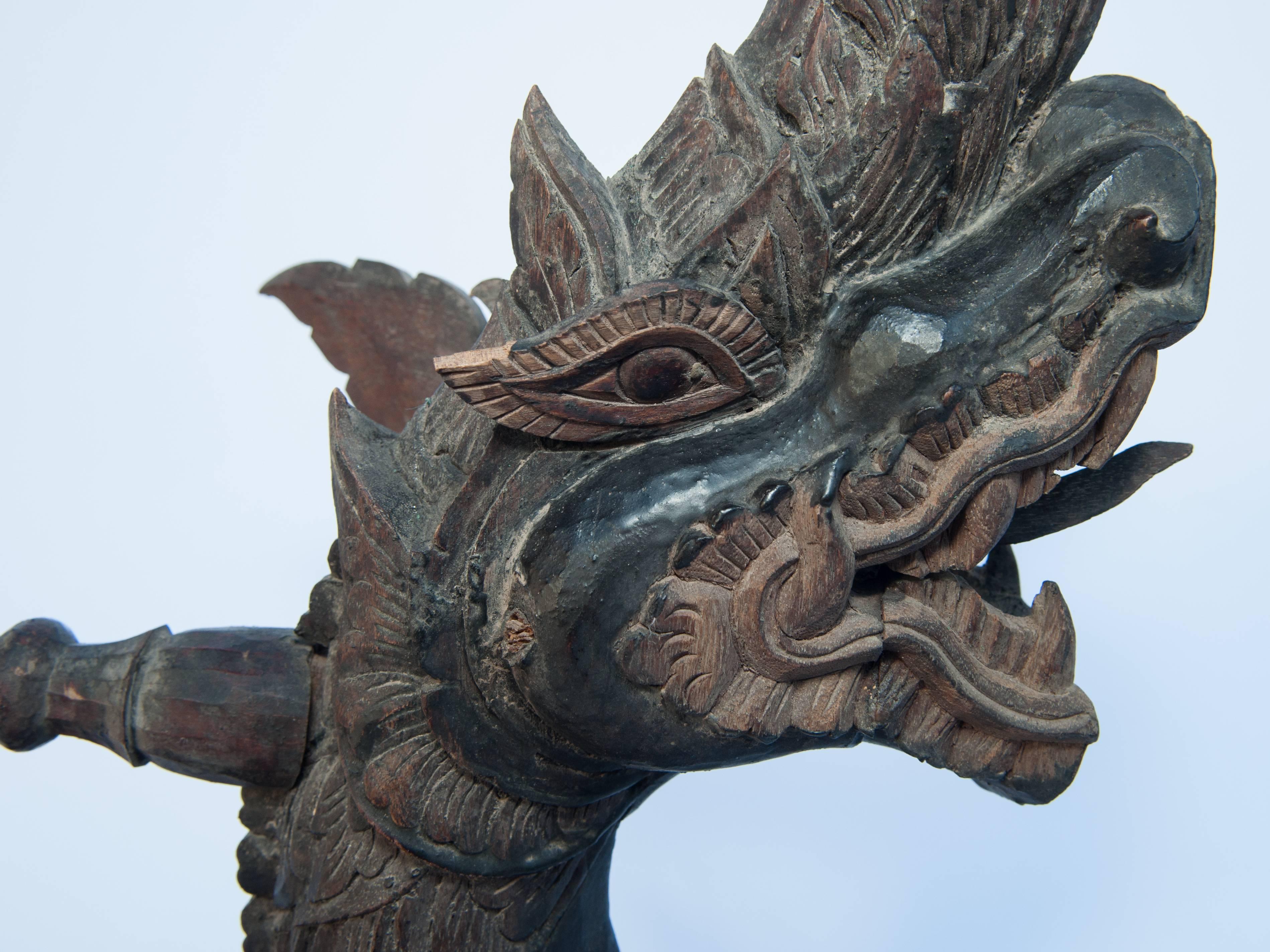 Carved Silk Winding Tool from Laos, Naga Motif, Early-20th Century In Fair Condition In Point Richmond, CA