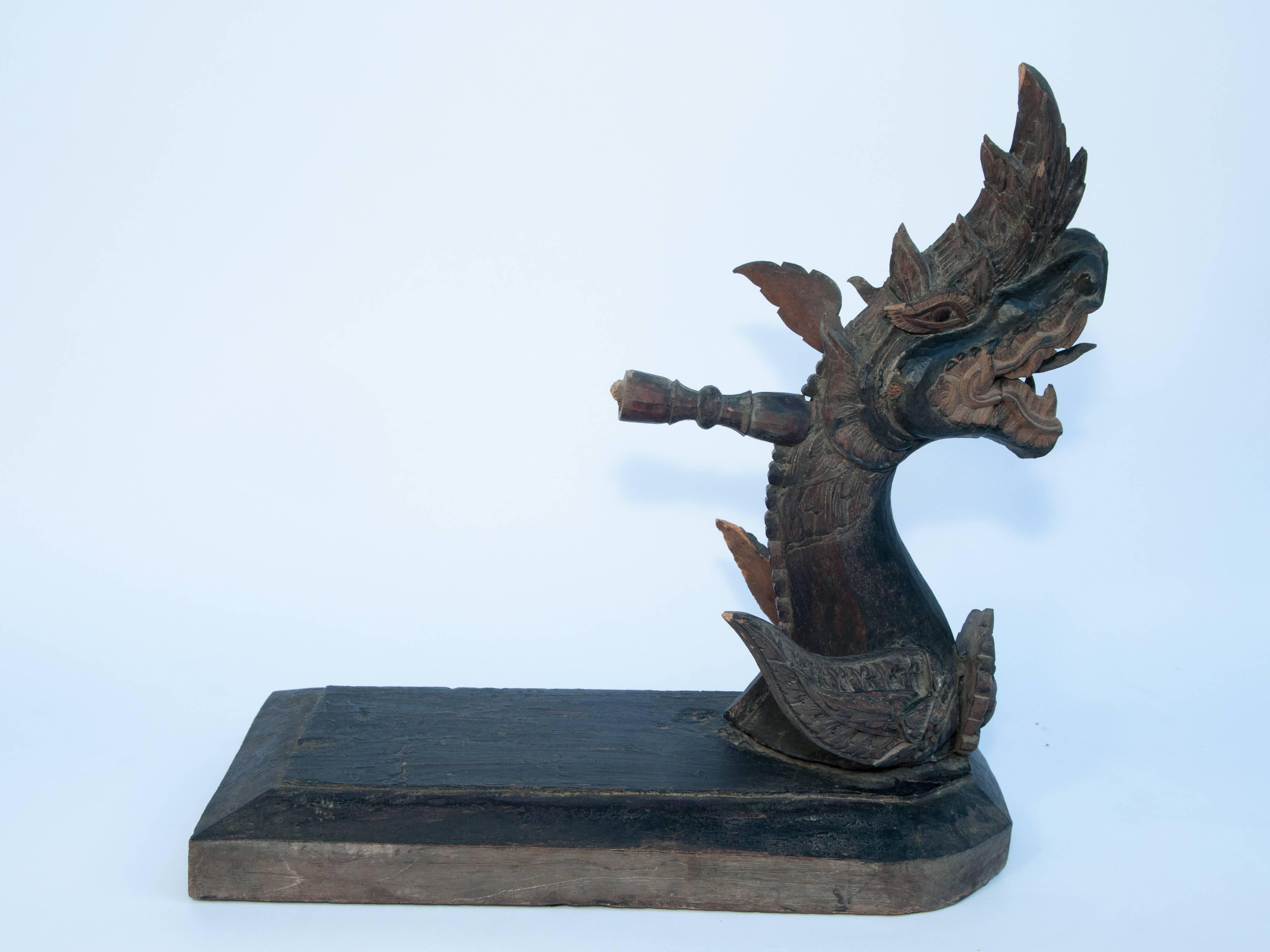 Tribal Carved Silk Winding Tool from Laos, Naga Motif, Early-20th Century