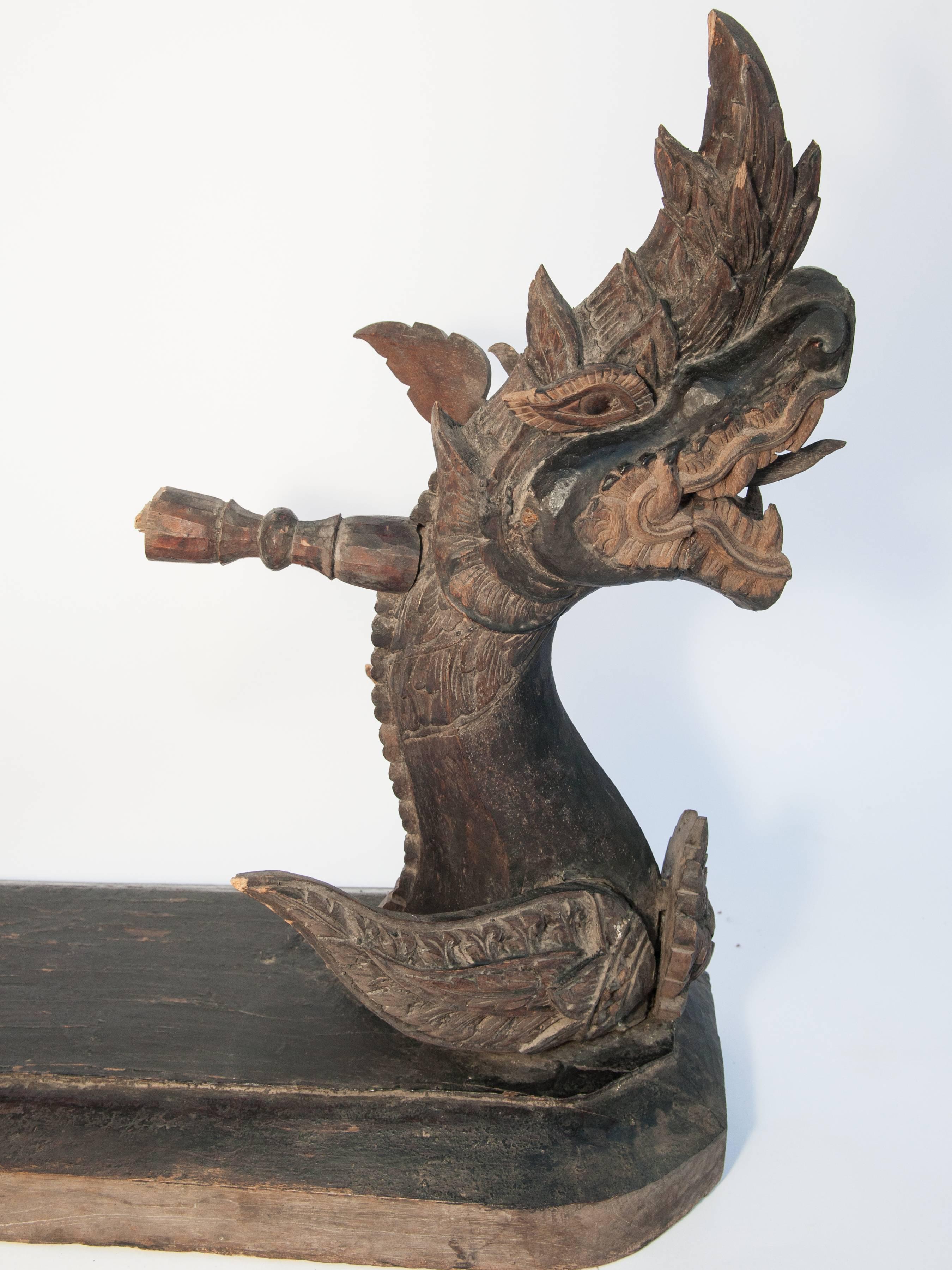 Laotian Carved Silk Winding Tool from Laos, Naga Motif, Early-20th Century