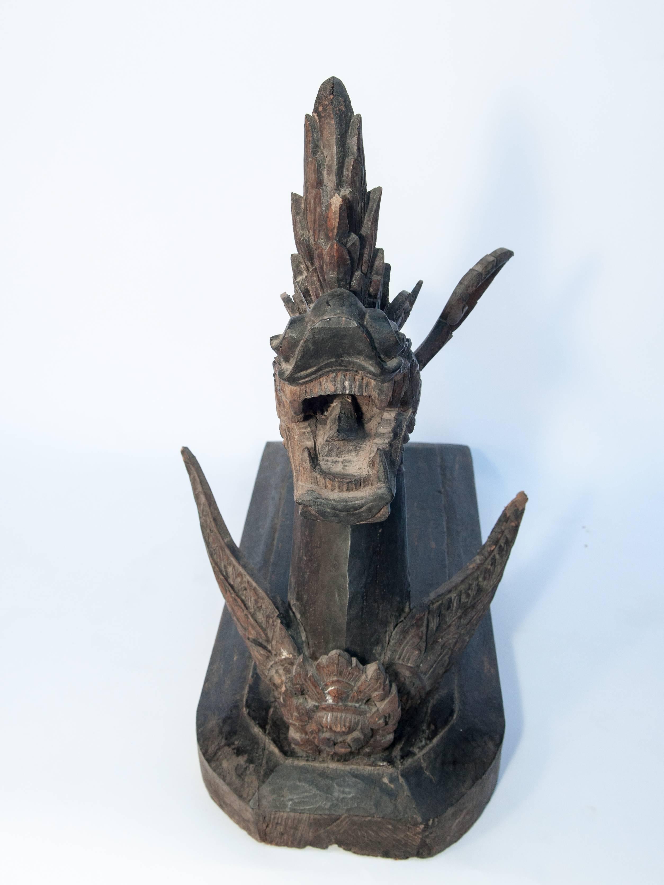 Hardwood Carved Silk Winding Tool from Laos, Naga Motif, Early-20th Century