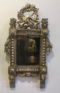 Carved Silver, Gilt Louis XVI French Provincial Mirror