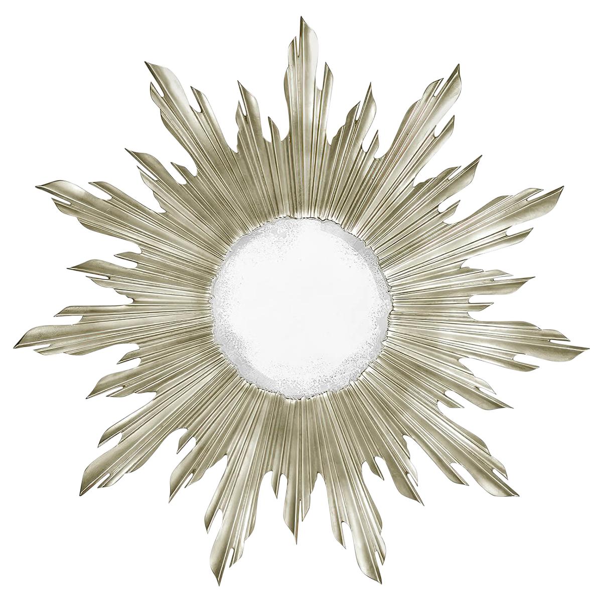 Carved Silver Gilt Sunburst Mirror For Sale