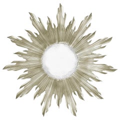 Miroir Sunburst sculpté et doré à l'argent