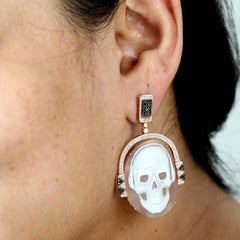 Carved Skull Sardonyx Earrings With Diamonds Made In 18k Rose Gold