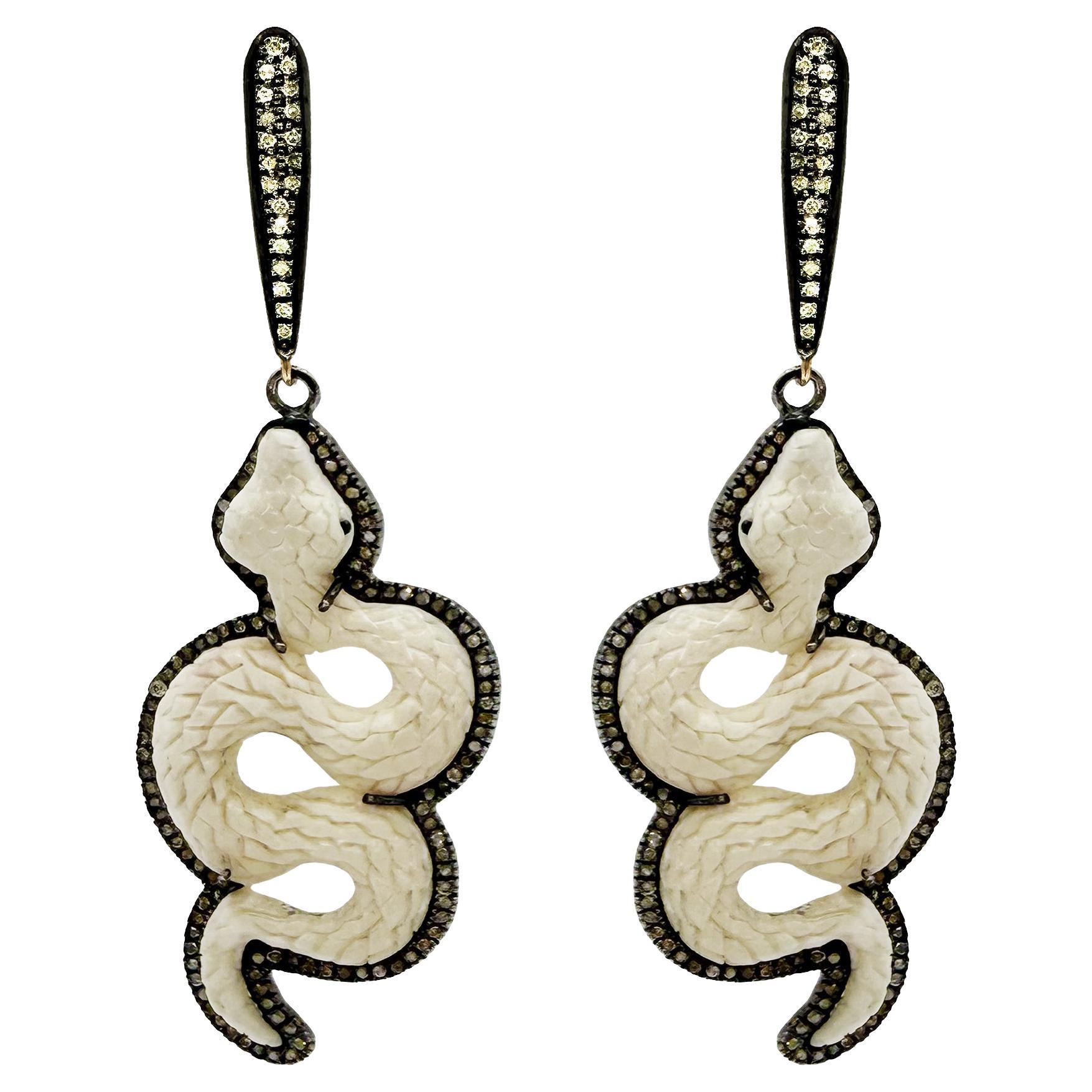 Carved Snakes with Pave Diamonds Paradizia Earrings