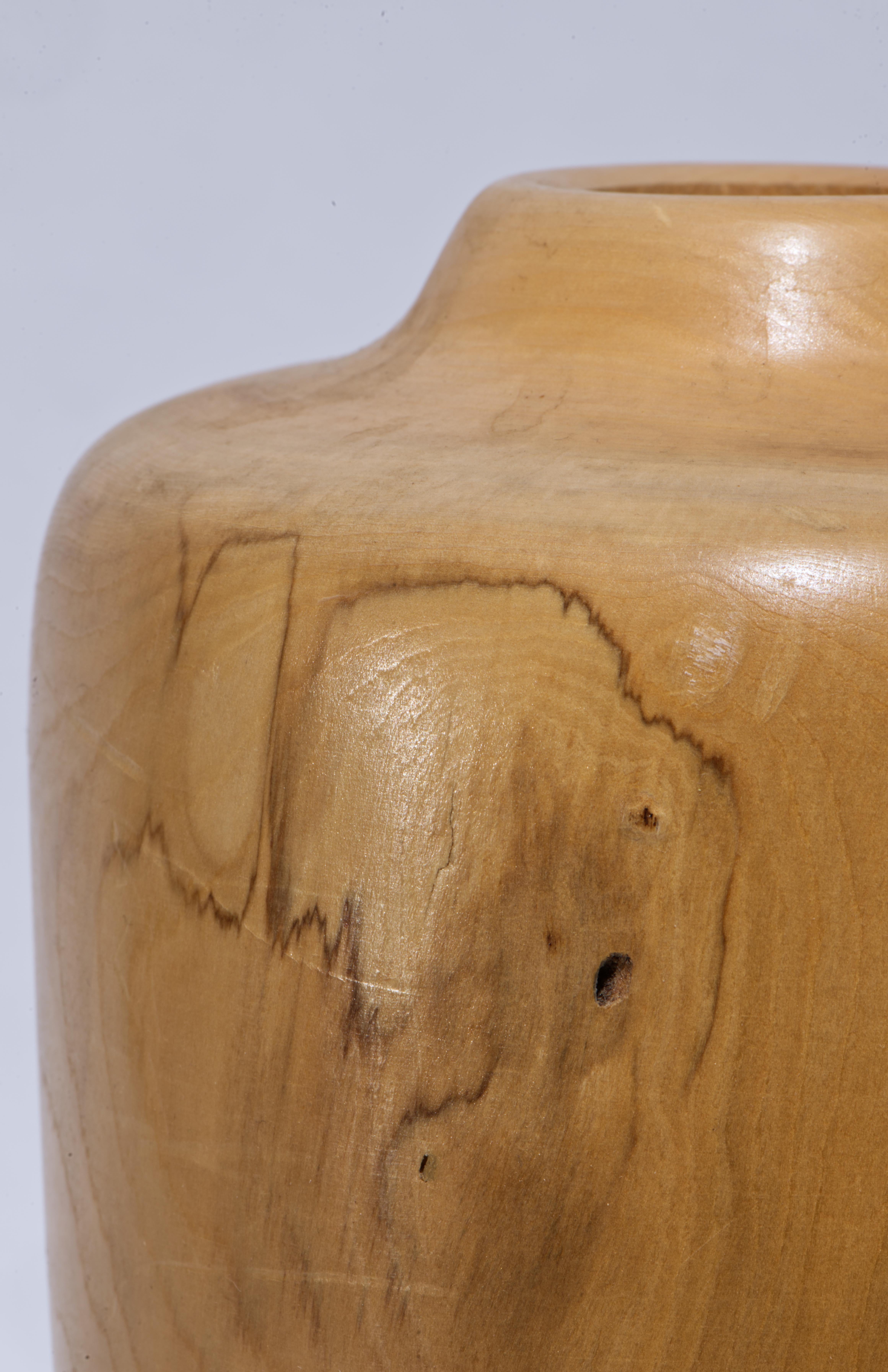 Organic Modern Carved Solid Maple Wood Vase, American Studio Crafts For Sale