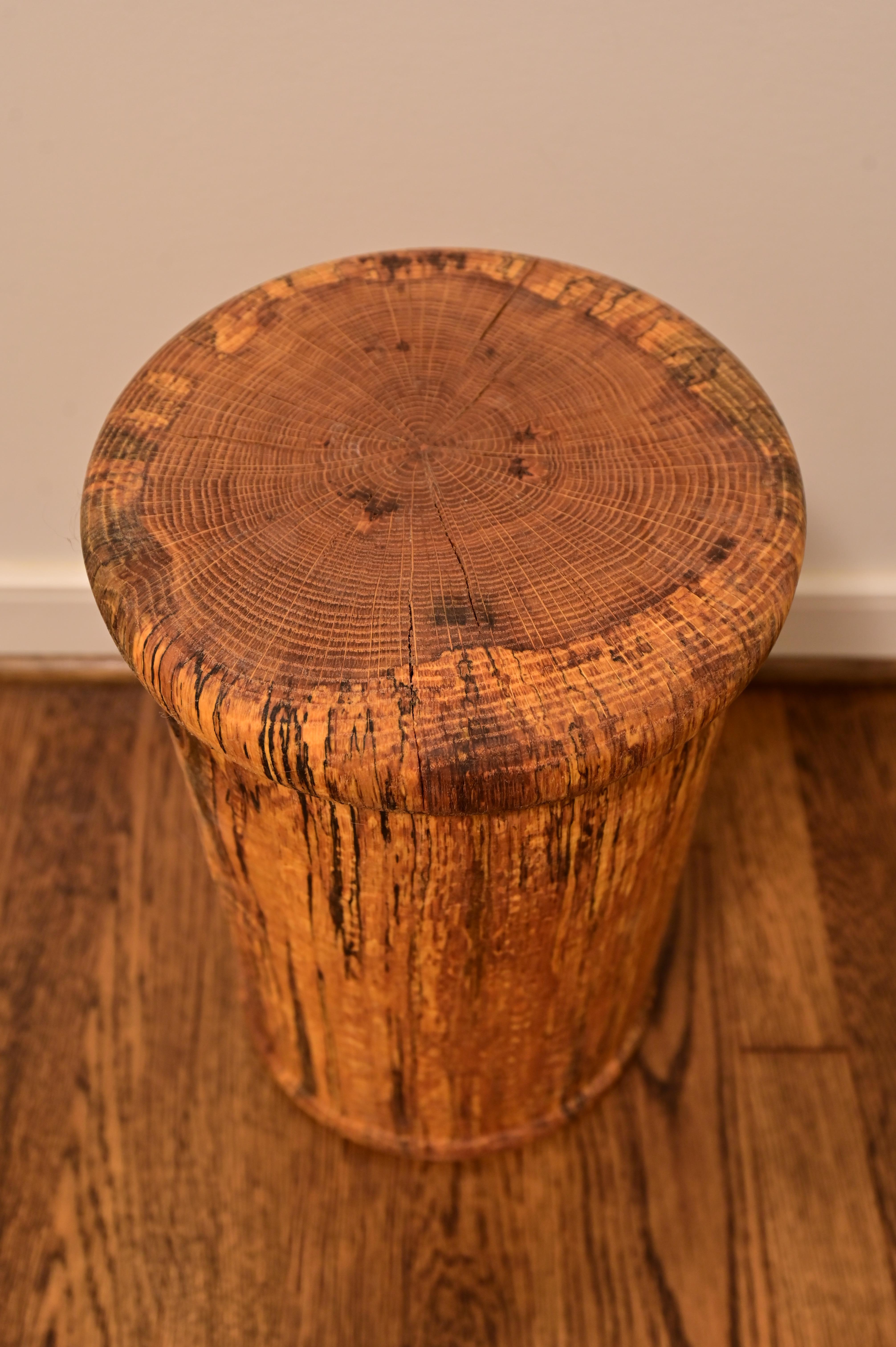 Primitive Carved Solid Oak Brutalist End Table For Sale
