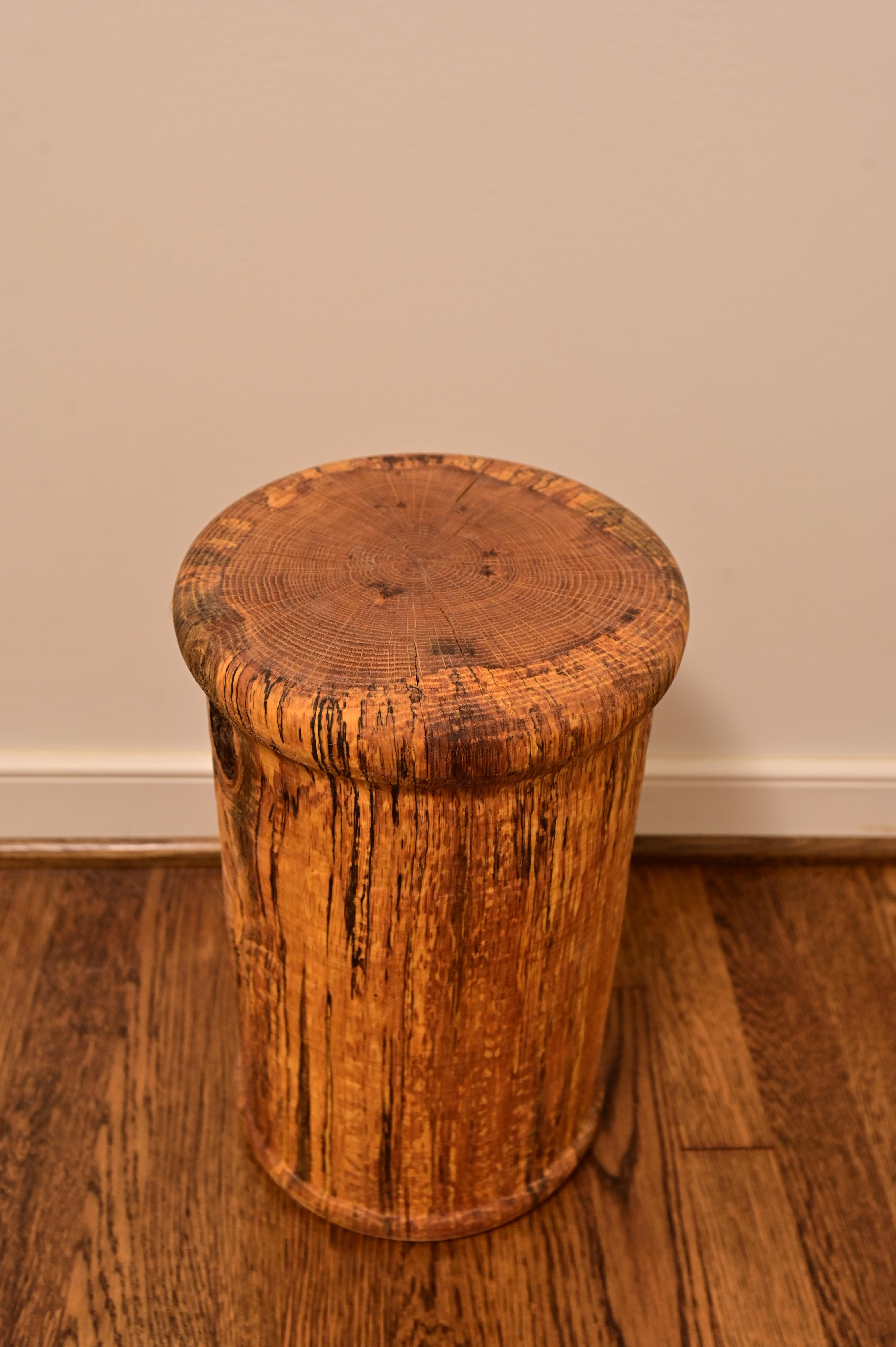 American Carved Solid Oak Brutalist End Table For Sale