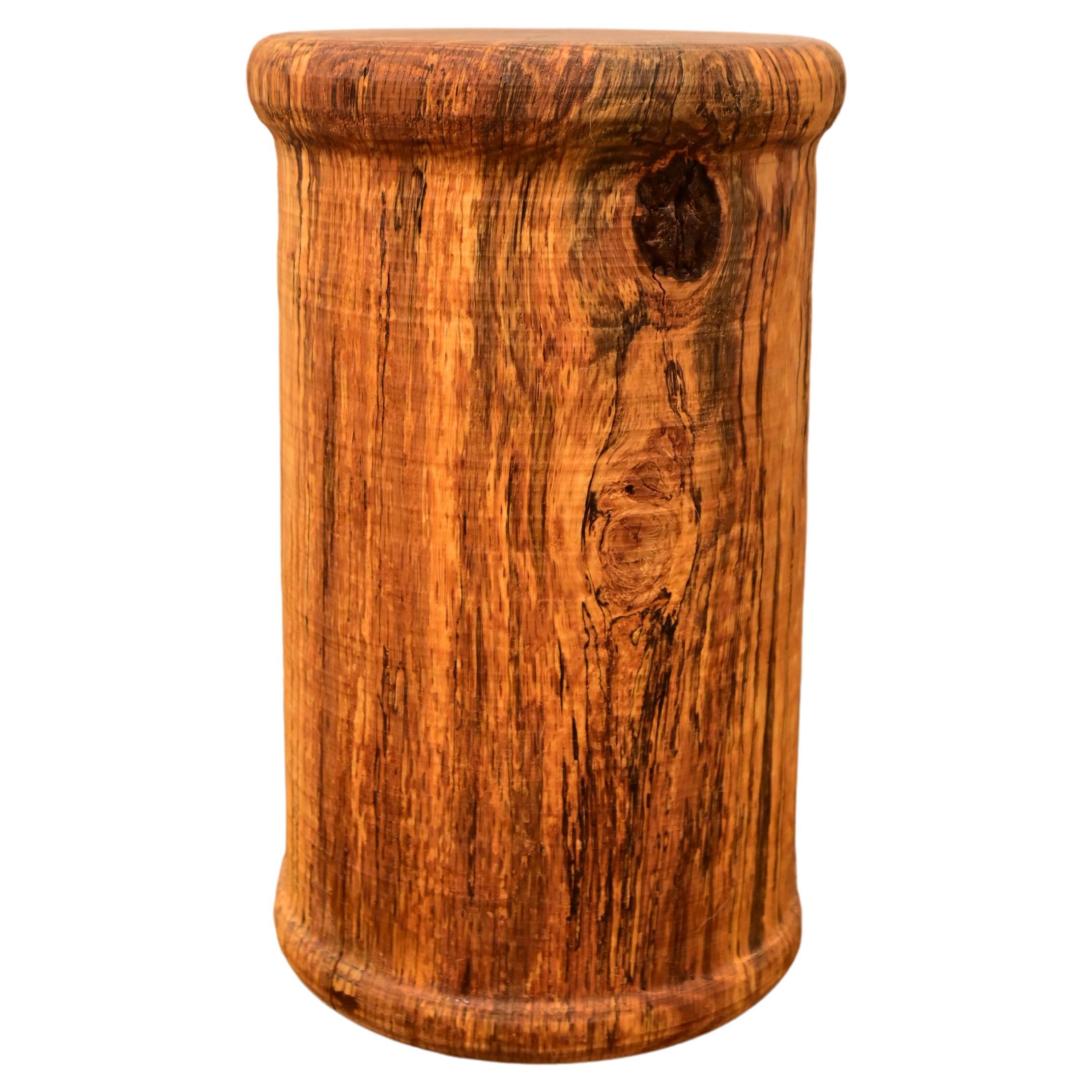 Carved Solid Oak Brutalist End Table