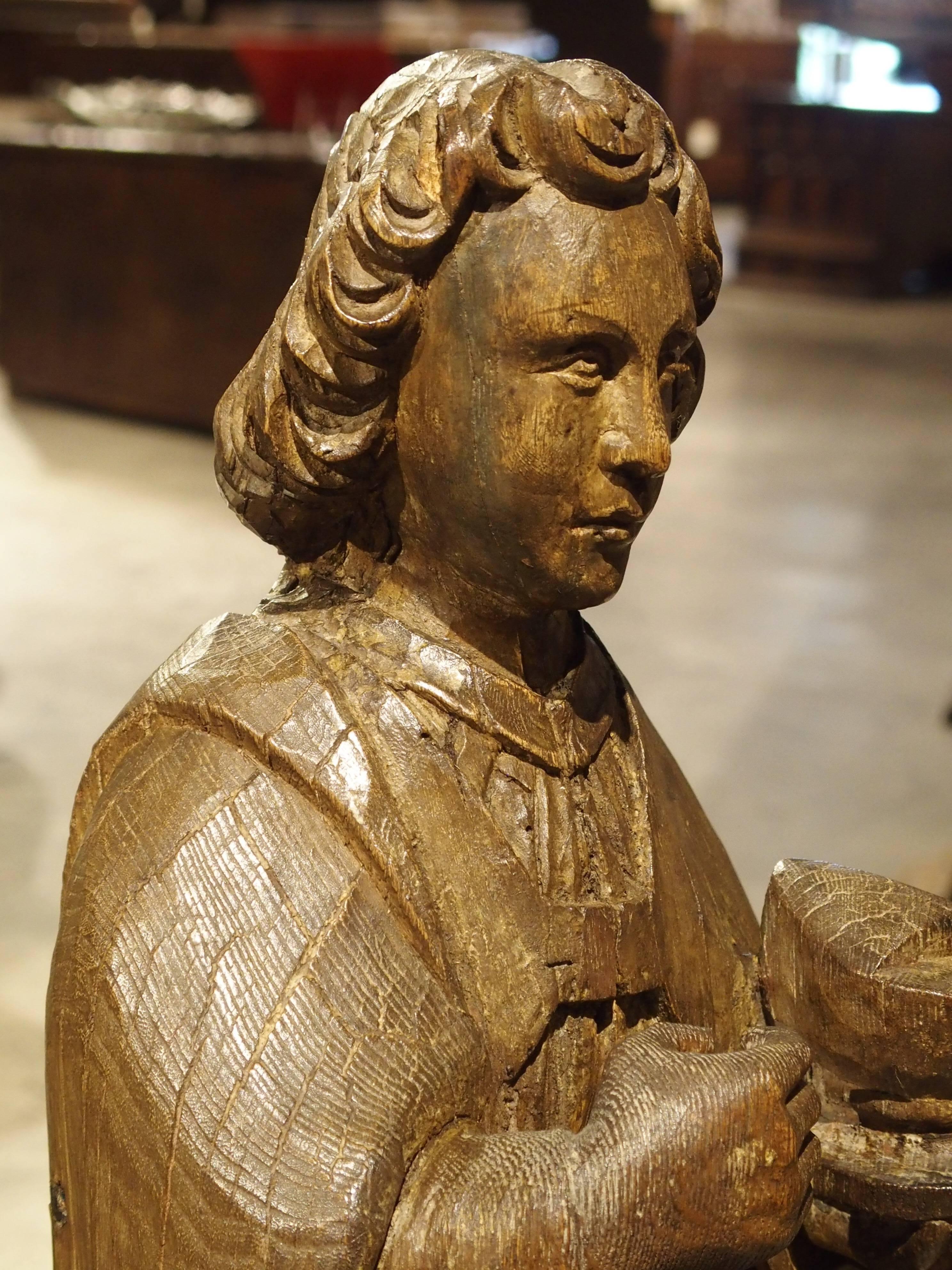 Carved Solid Oak Statue of St John the Evangelist, circa 1600 2
