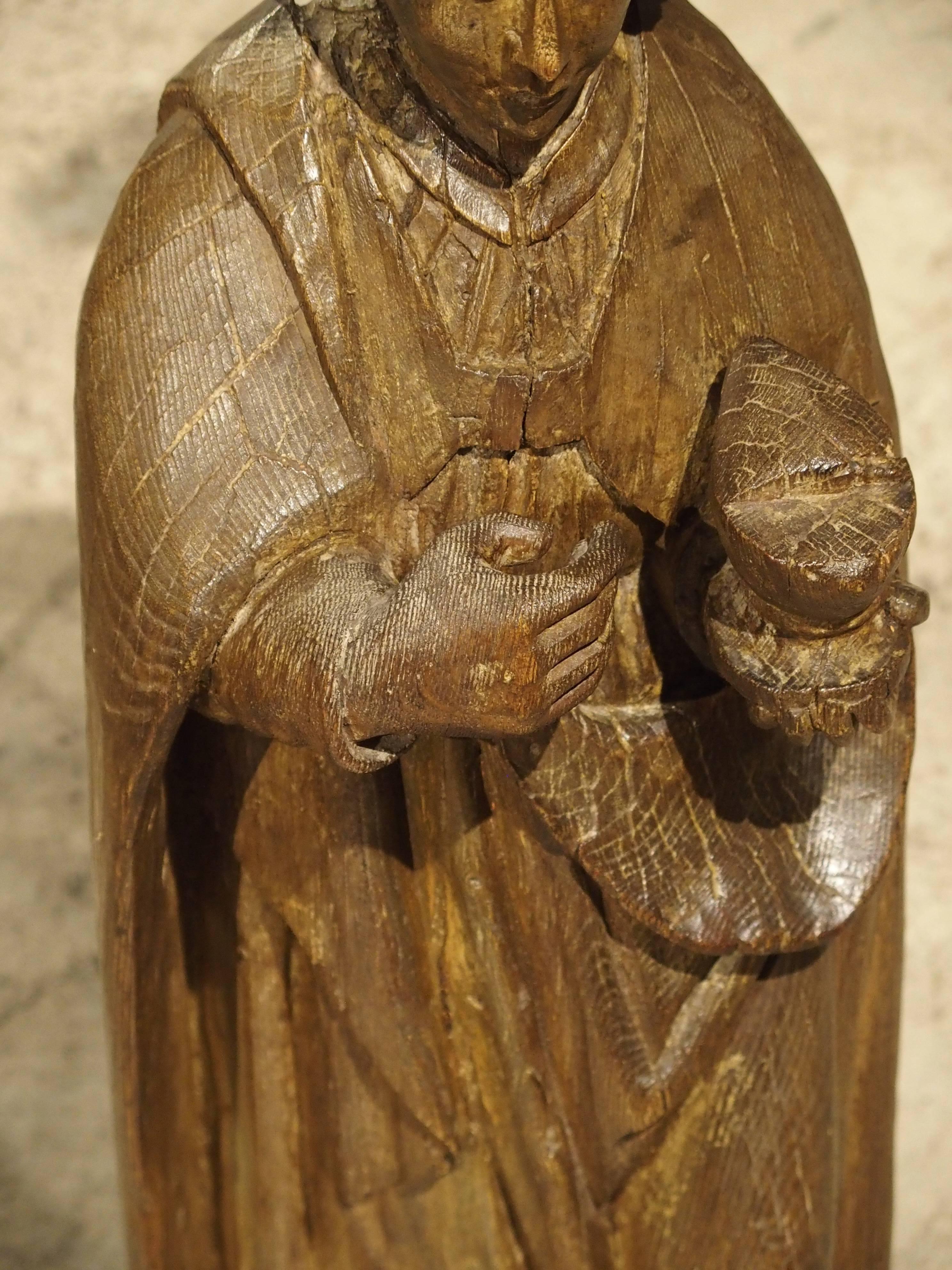Carved Solid Oak Statue of St John the Evangelist, circa 1600 6