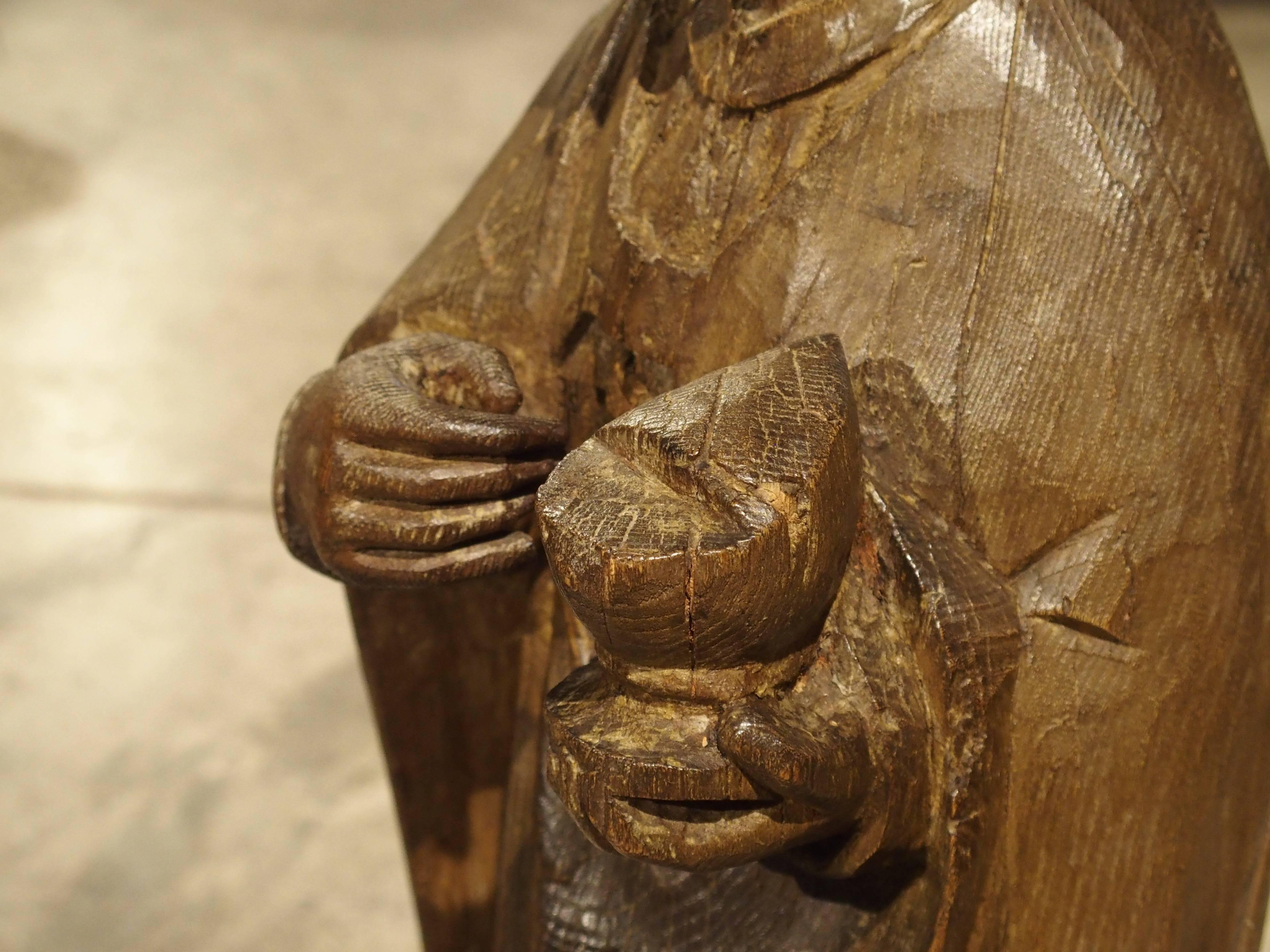Hand-Carved Carved Solid Oak Statue of St John the Evangelist, circa 1600