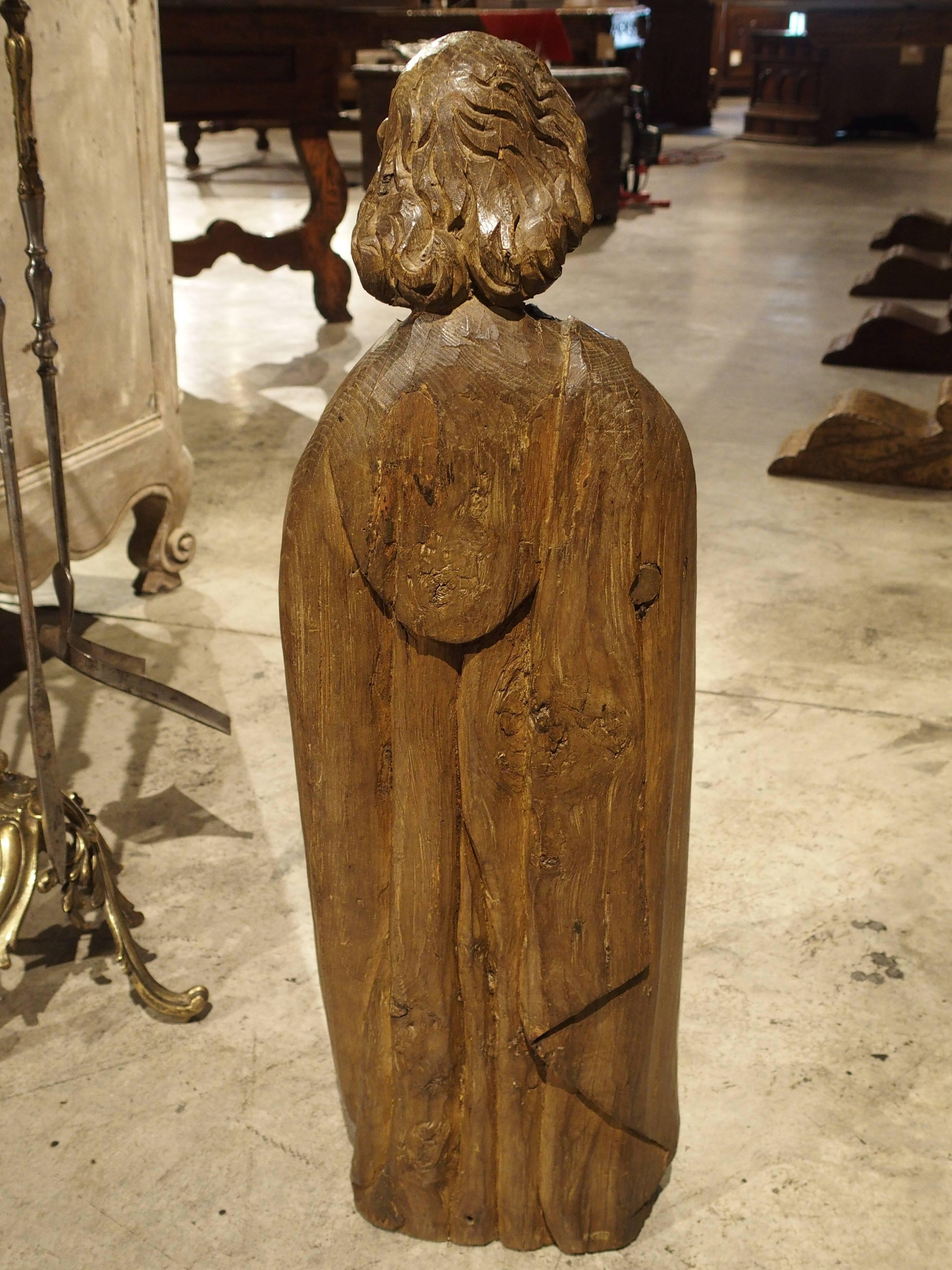 Carved Solid Oak Statue of St John the Evangelist, circa 1600 In Good Condition In Dallas, TX