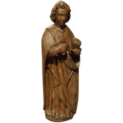 Antique Carved Solid Oak Statue of St John the Evangelist, circa 1600