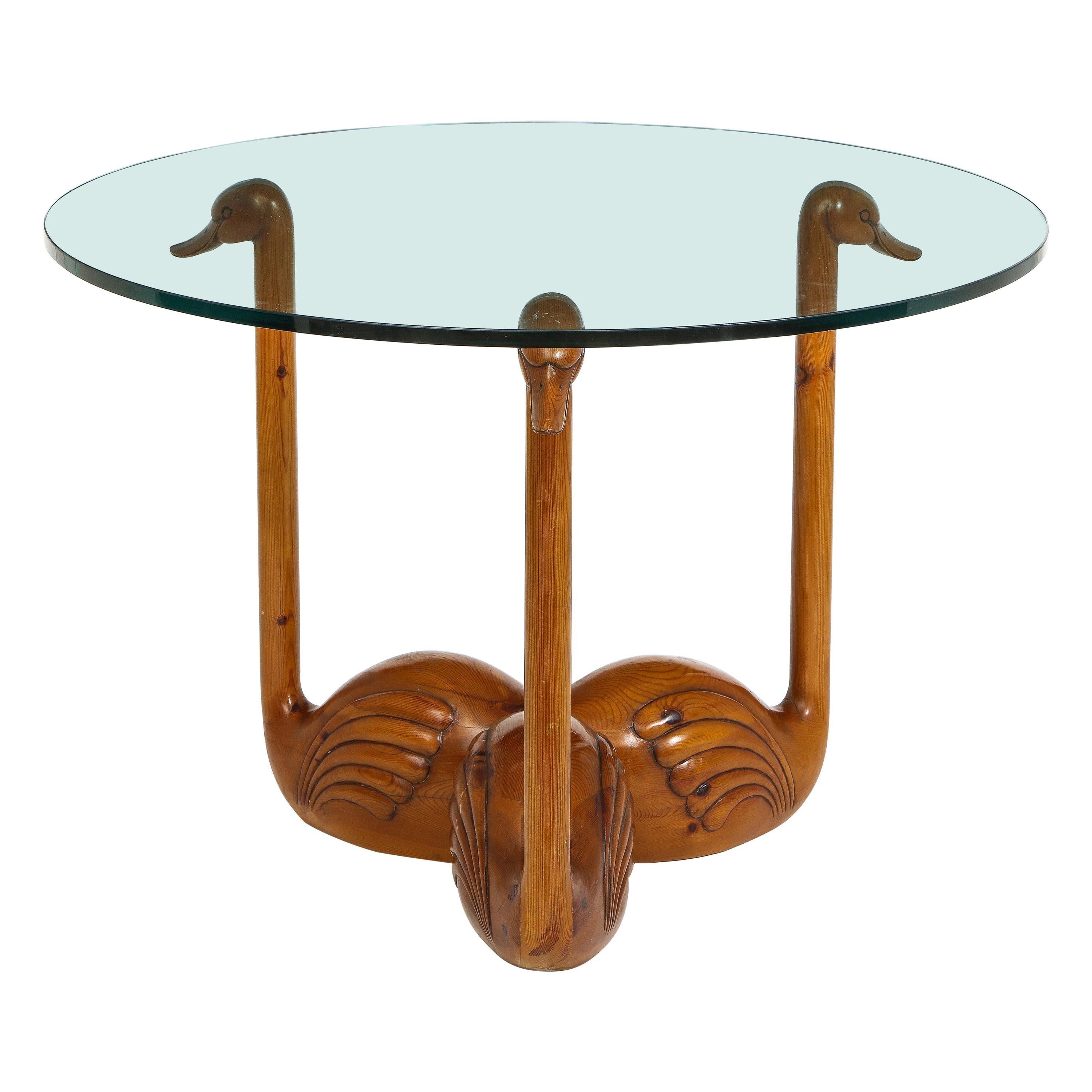 Carved Solid Oak Studio "Swan" Table, France, 1960s