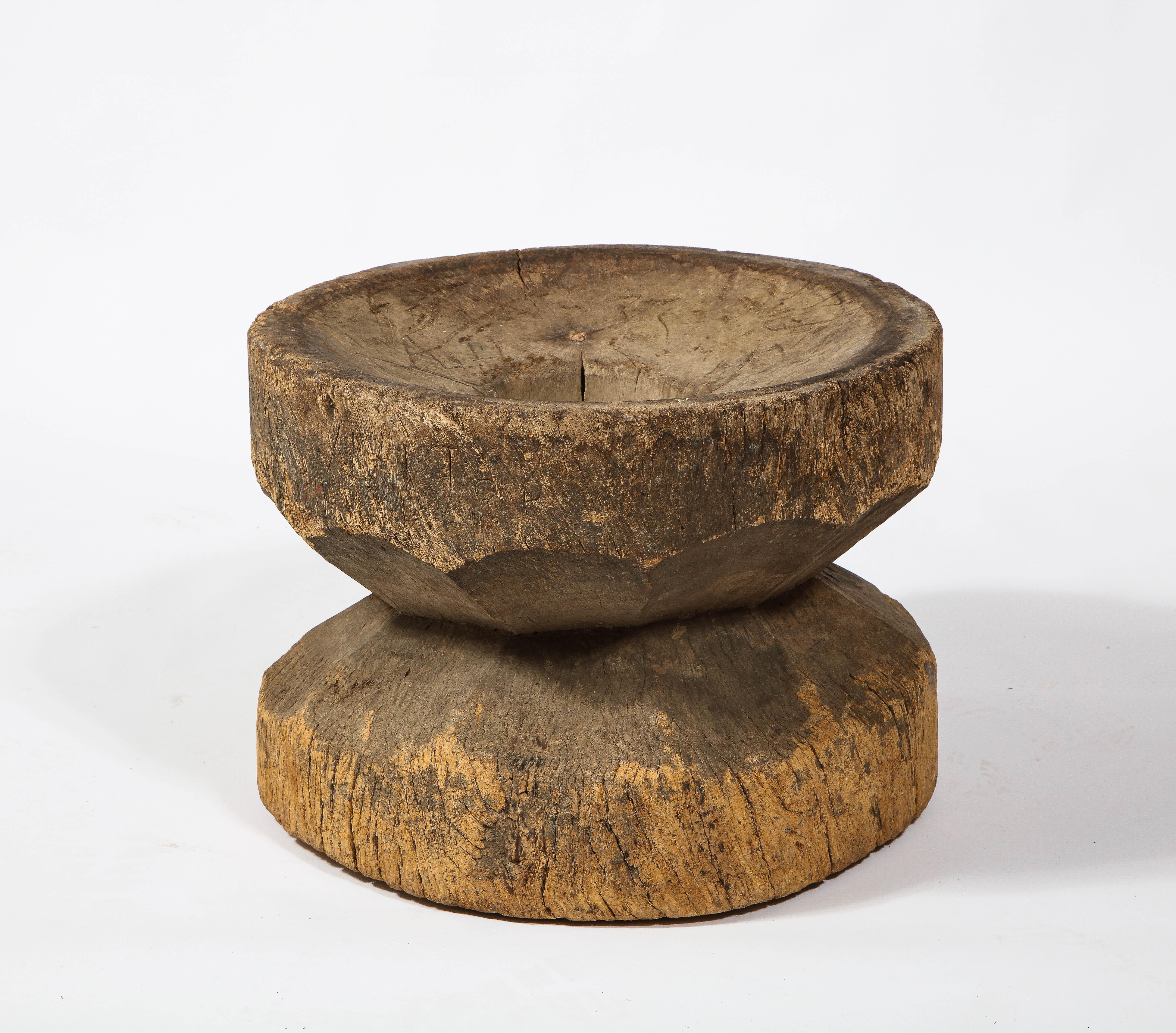 Palmwood Carved Solid Rustic Organic Tree Trunk Table Stool, Africa, 1950's