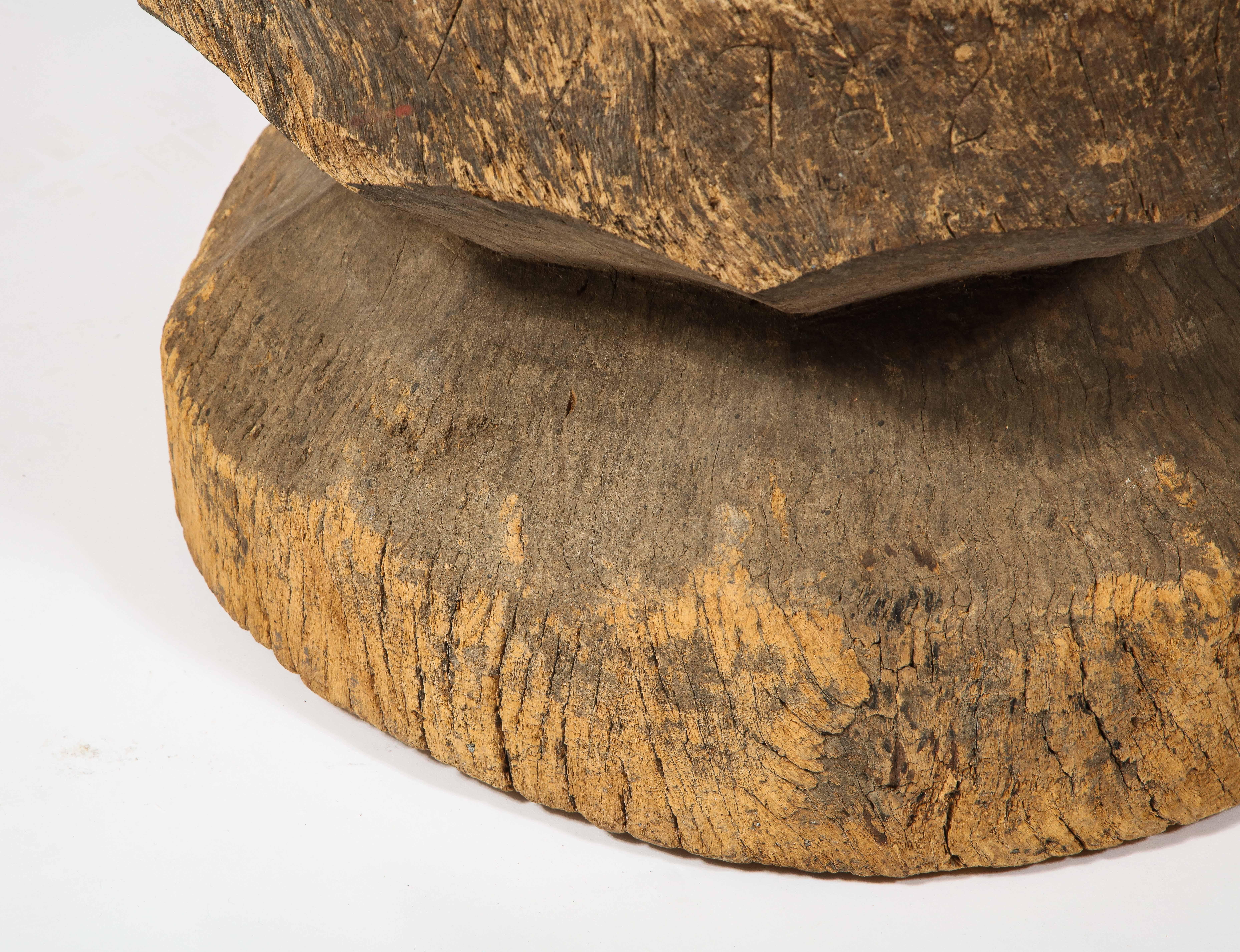 Carved Solid Rustic Organic Tree Trunk Table Stool, Africa, 1950's 1