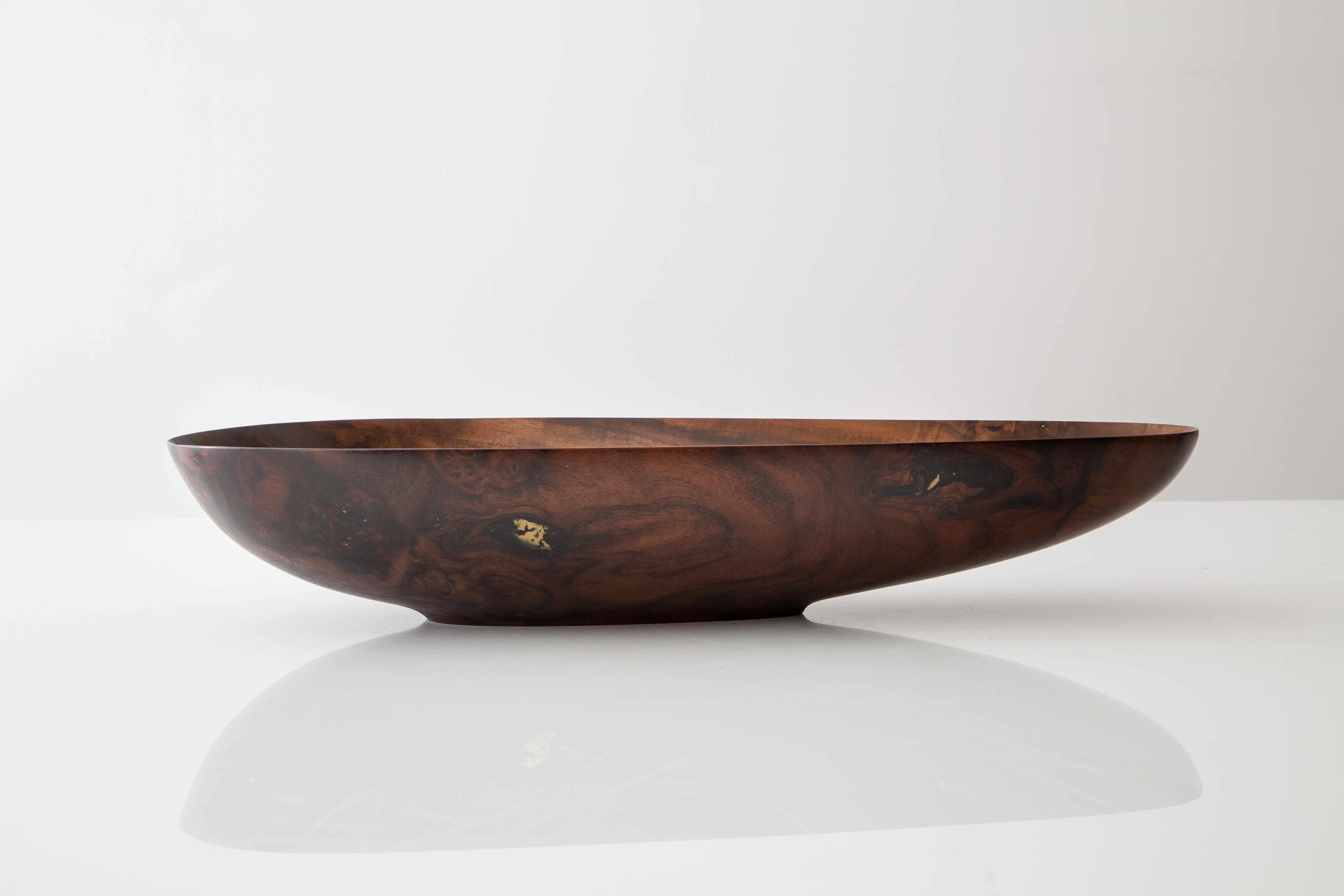 Contemporary CARVED Solid Walnut Asymmetrical Bowl, by Richard Haining, Available Now