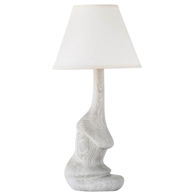 Carved Solid White Oakwood Fungi Organic Table Lamp with White Linen Lamp  Shade For Sale at 1stDibs | organic table lamps