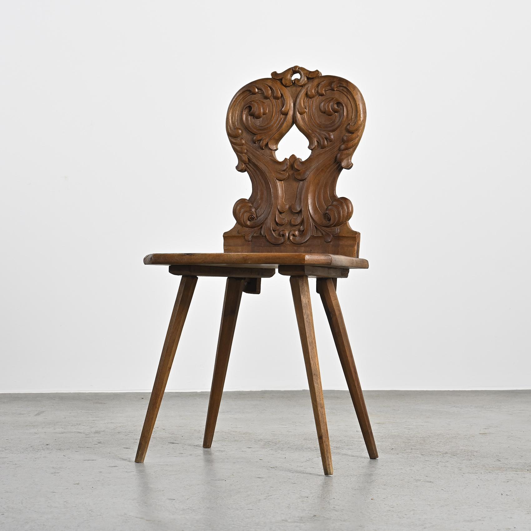 Carved Solid Wood Escabelle, Alps, 20th Century For Sale 6