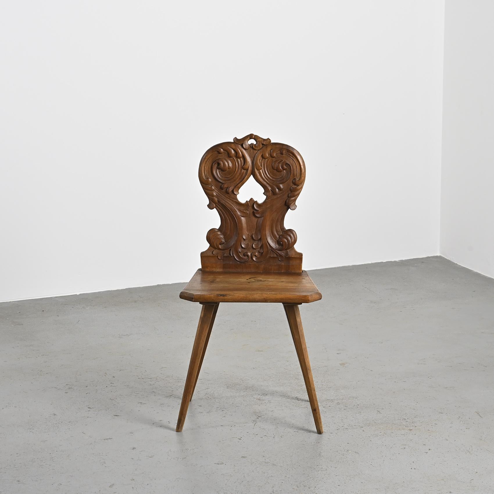 Carved Solid Wood Escabelle, Alps, 20th Century For Sale 8