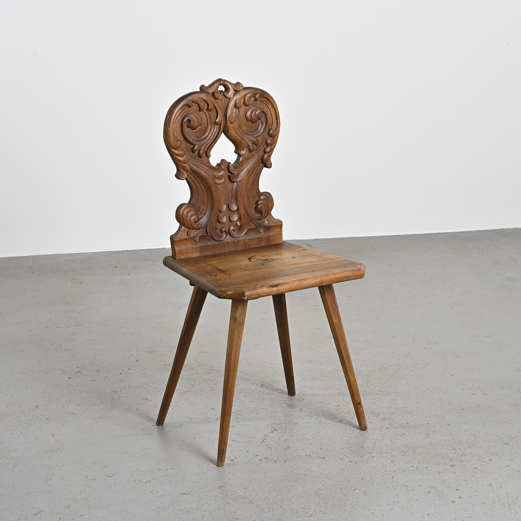 Carved Solid Wood Escabelle, Alps, 20th Century For Sale 2