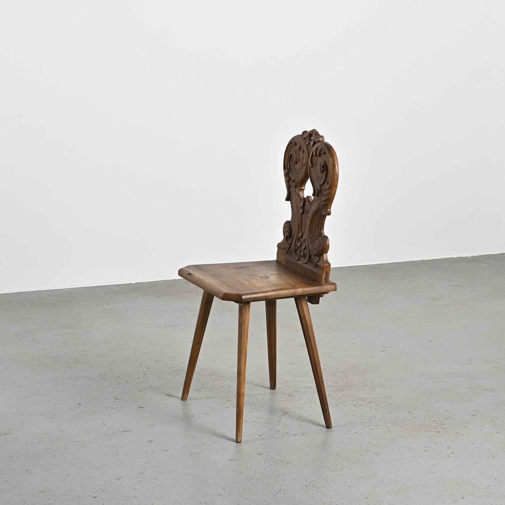 Carved Solid Wood Escabelle, Alps, 20th Century For Sale 3