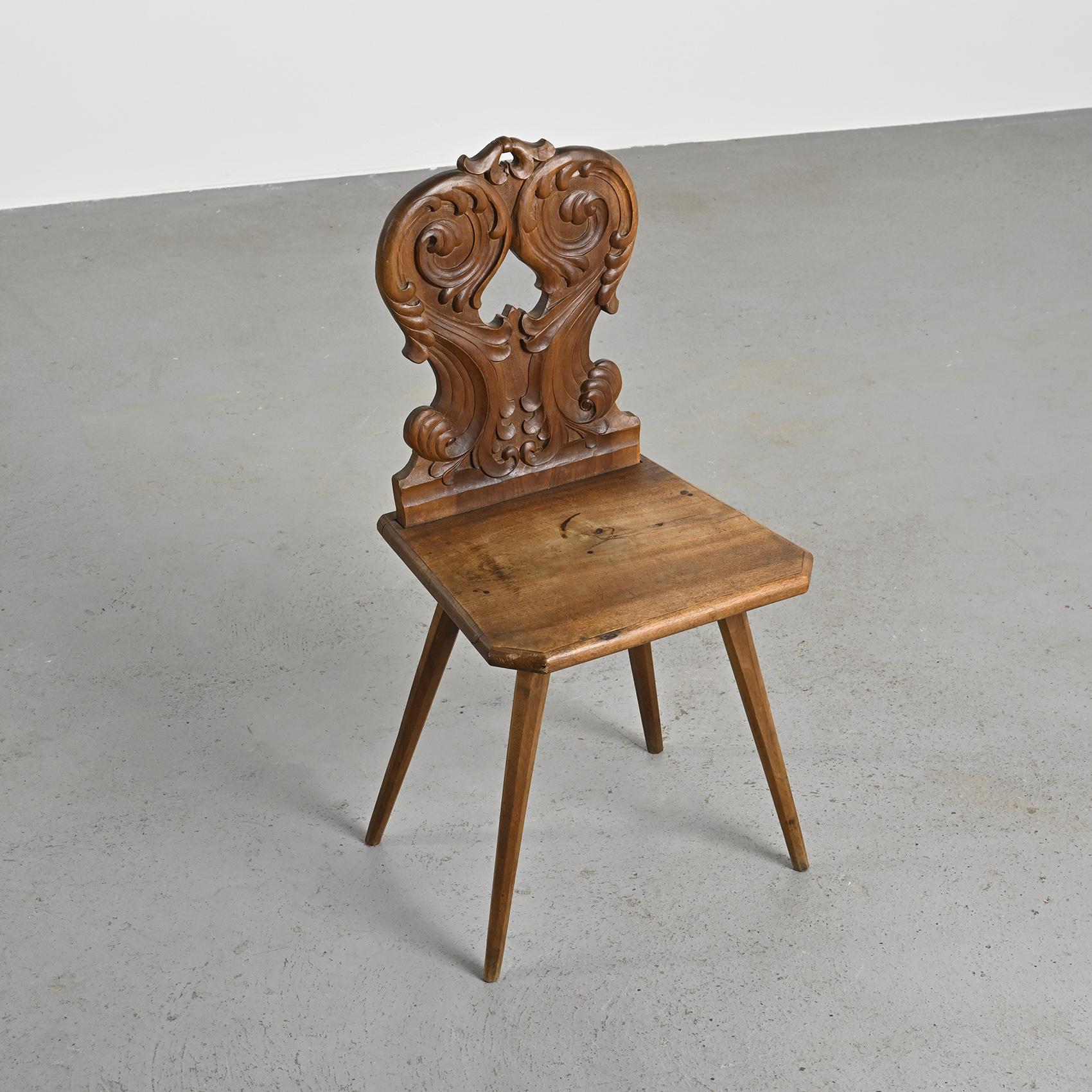 Carved Solid Wood Escabelle, Alps, 20th Century For Sale 5