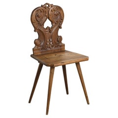 Carved Solid Wood Escabelle, Alps, 20th Century