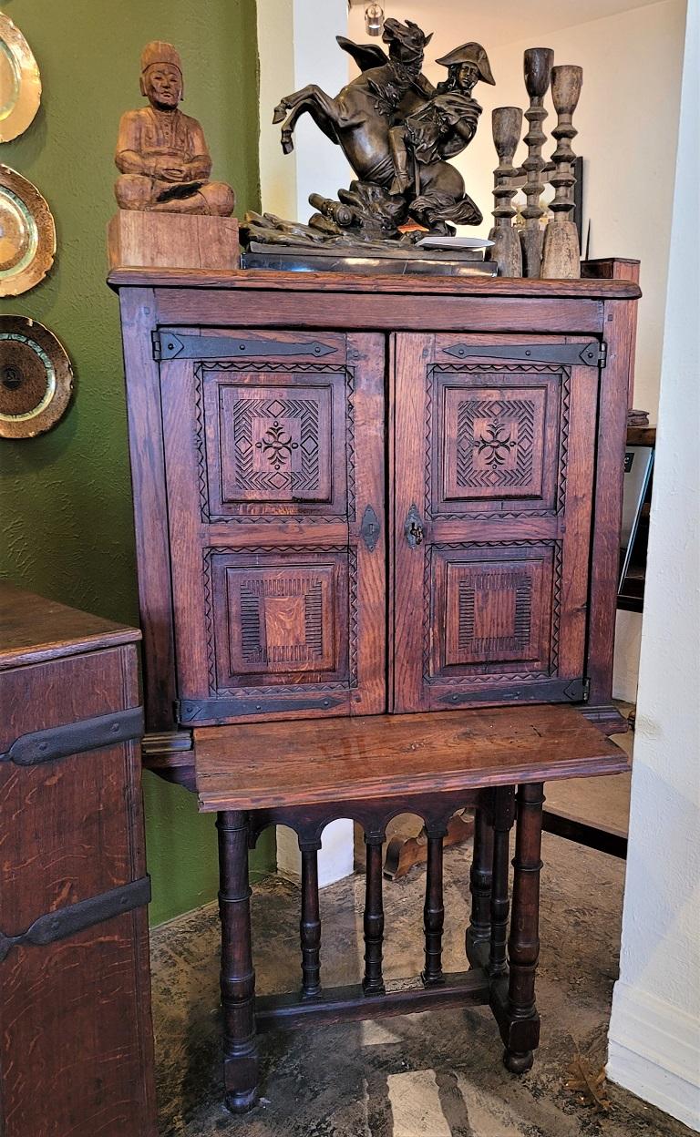Carved Spanish Oak Writing Cabinet, Estate of Vincente Blasco Ibanez For Sale 9