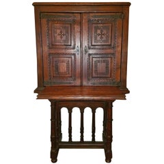 Carved Spanish Oak Writing Cabinet, Estate of Vincente Blasco Ibanez