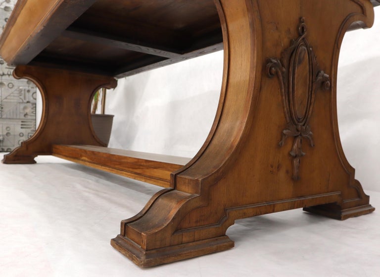Carved Spanish or Italian Walnut Library Table Desk Heavy Carved Base For Sale 8