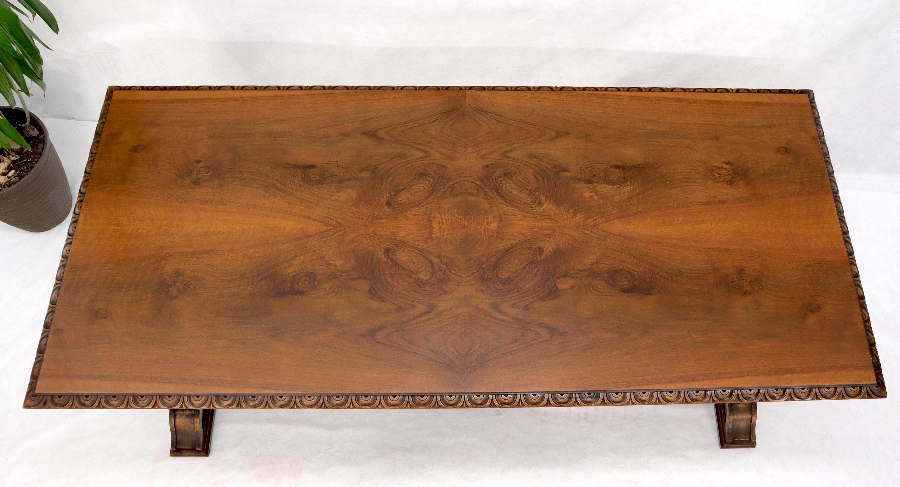 Spanish Colonial Carved Spanish or Italian Walnut Library Table Desk Heavy Carved Base