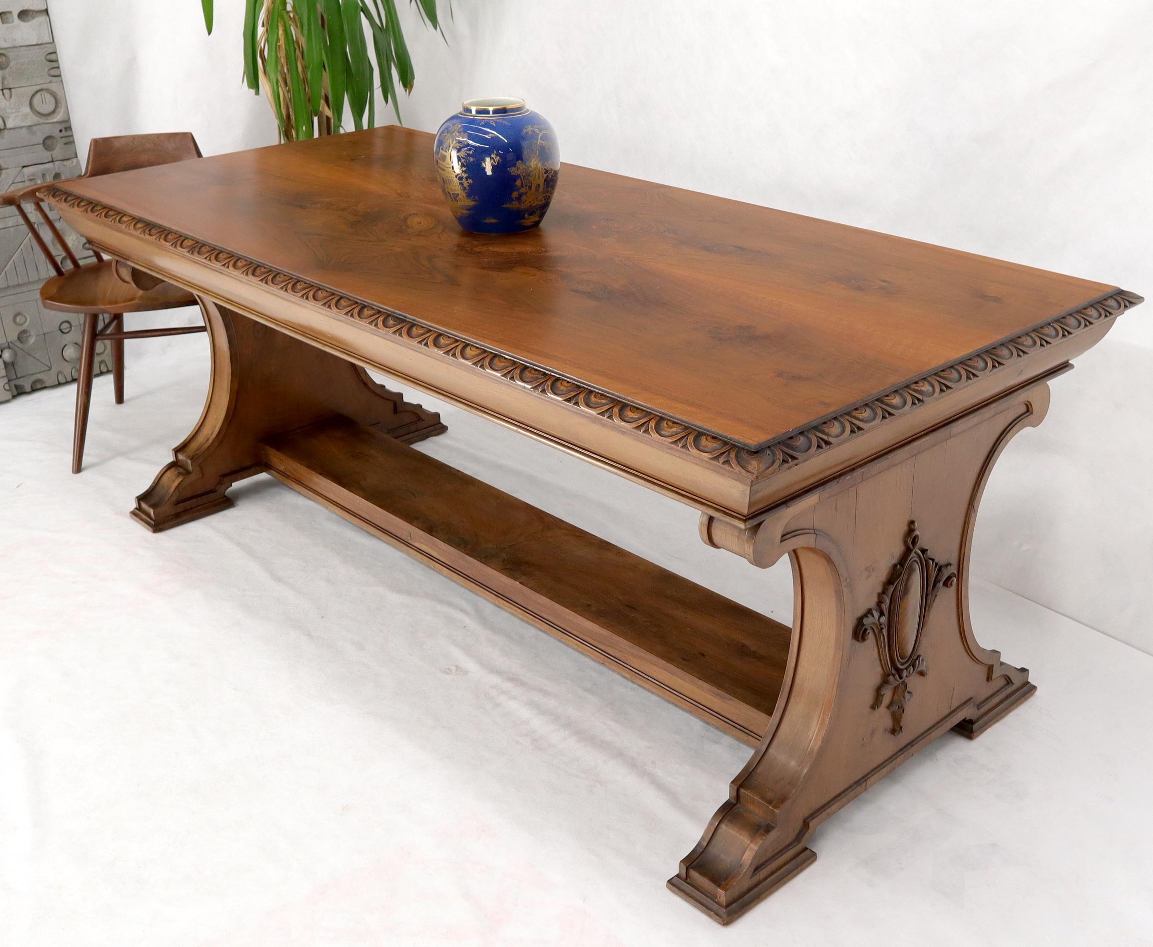 Carved Spanish or Italian Walnut Library Table Desk Heavy Carved Base In Excellent Condition In Rockaway, NJ