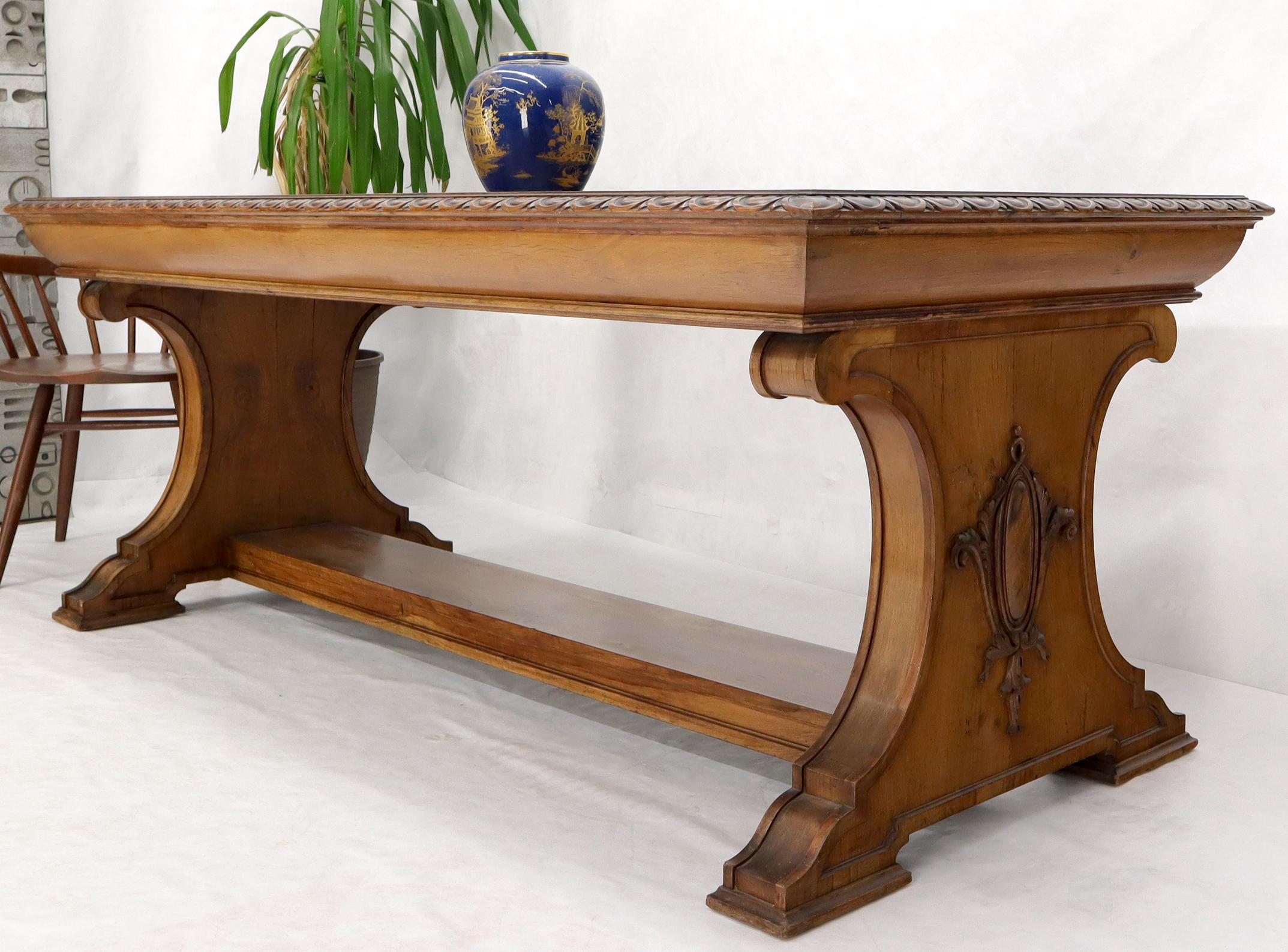20th Century Carved Spanish or Italian Walnut Library Table Desk Heavy Carved Base