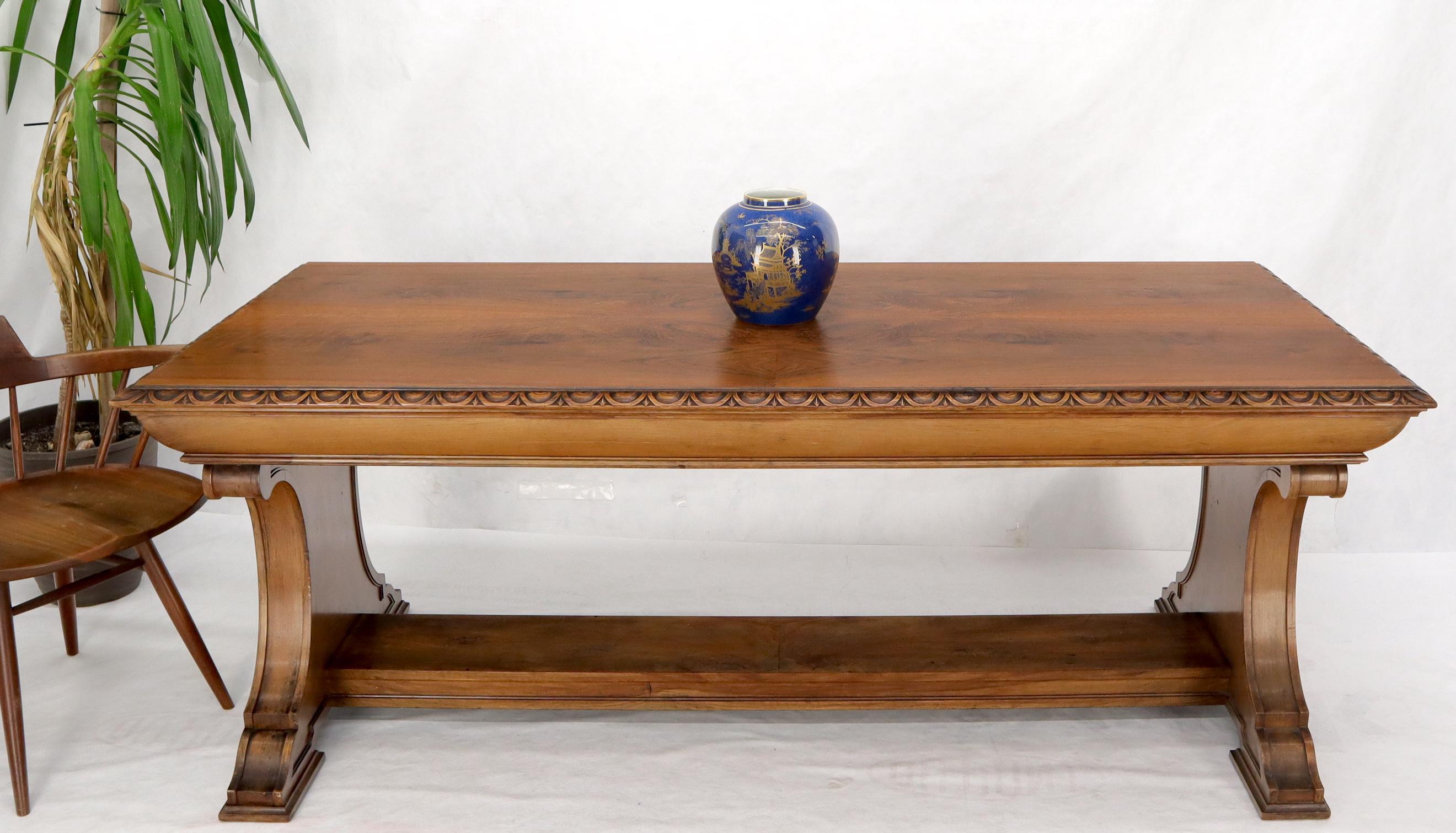 Carved Spanish or Italian Walnut Library Table Desk Heavy Carved Base 1