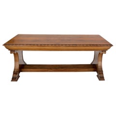 Vintage Carved Spanish or Italian Walnut Library Table Desk Heavy Carved Base