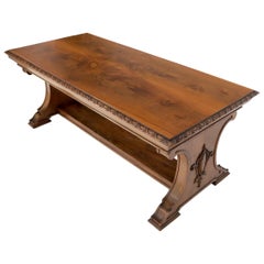 Carved Spanish or Italian Walnut Library Table Desk Heavy Carved Base