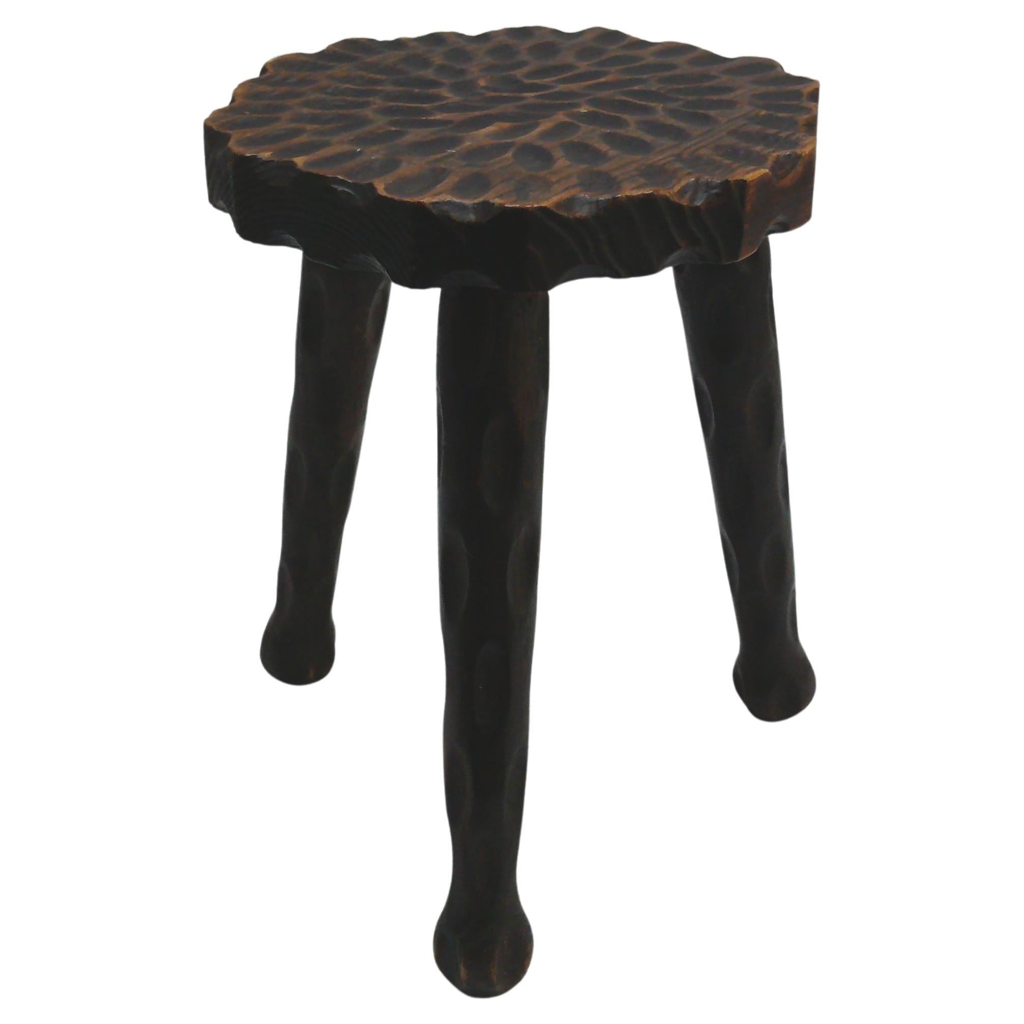 Carved Spanish Wooden Stool, Mid 20th Century