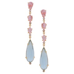 Carved Spinel and Aquamarine Earring with Diamonds Handcrafted in 18 Karat Gold