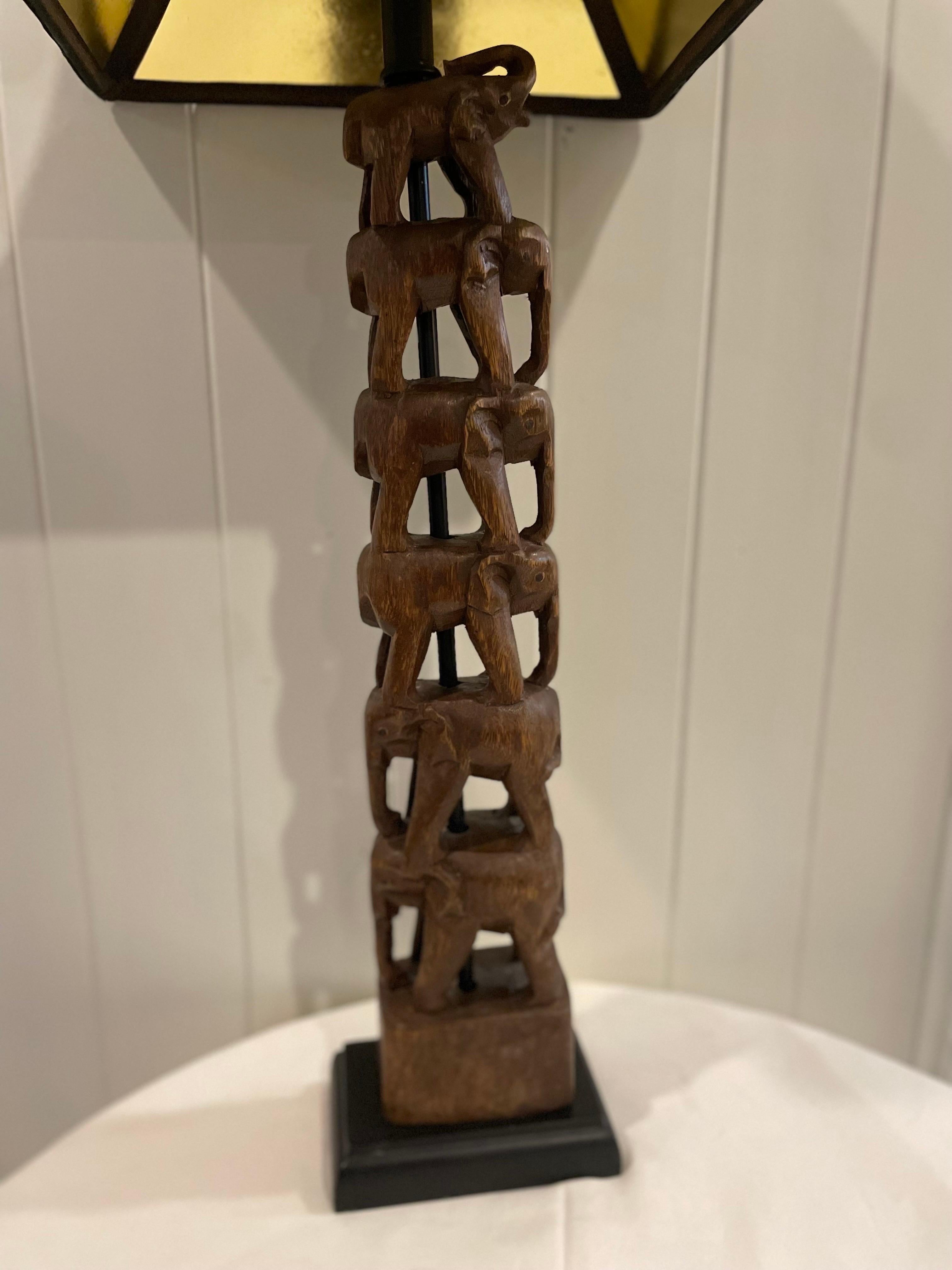 Carved Stacked Elephant Totem Lamp 1980s Attributed to Frederick Cooper For Sale 6