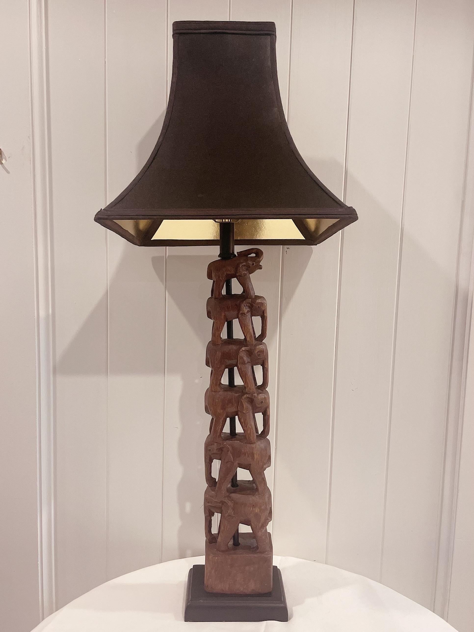 20th Century Carved Stacked Elephant Totem Lamp 1980s Attributed to Frederick Cooper For Sale