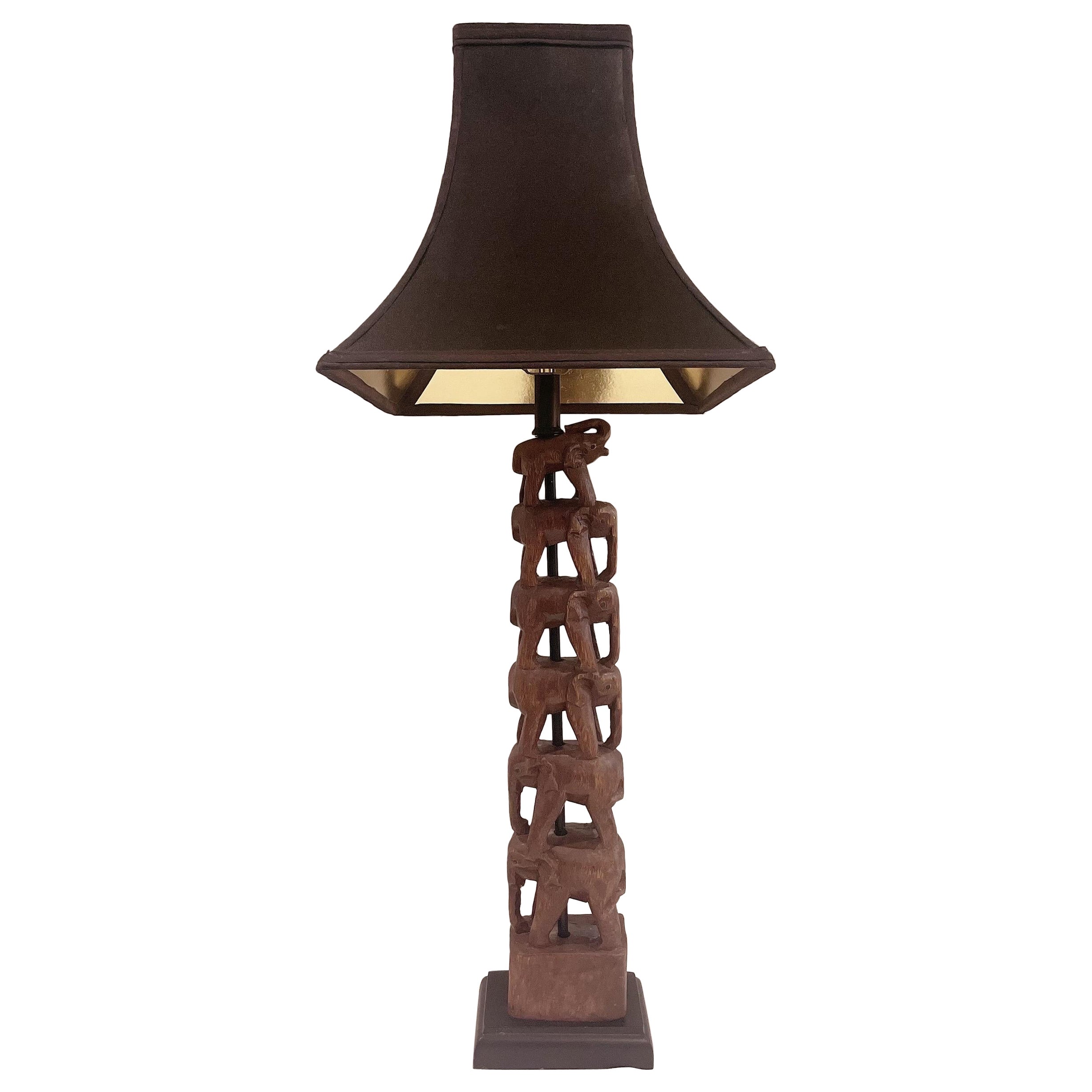 Lampada Totem Elefante impilato intagliato anni '80 Attribuita a Frederick Cooper in vendita
