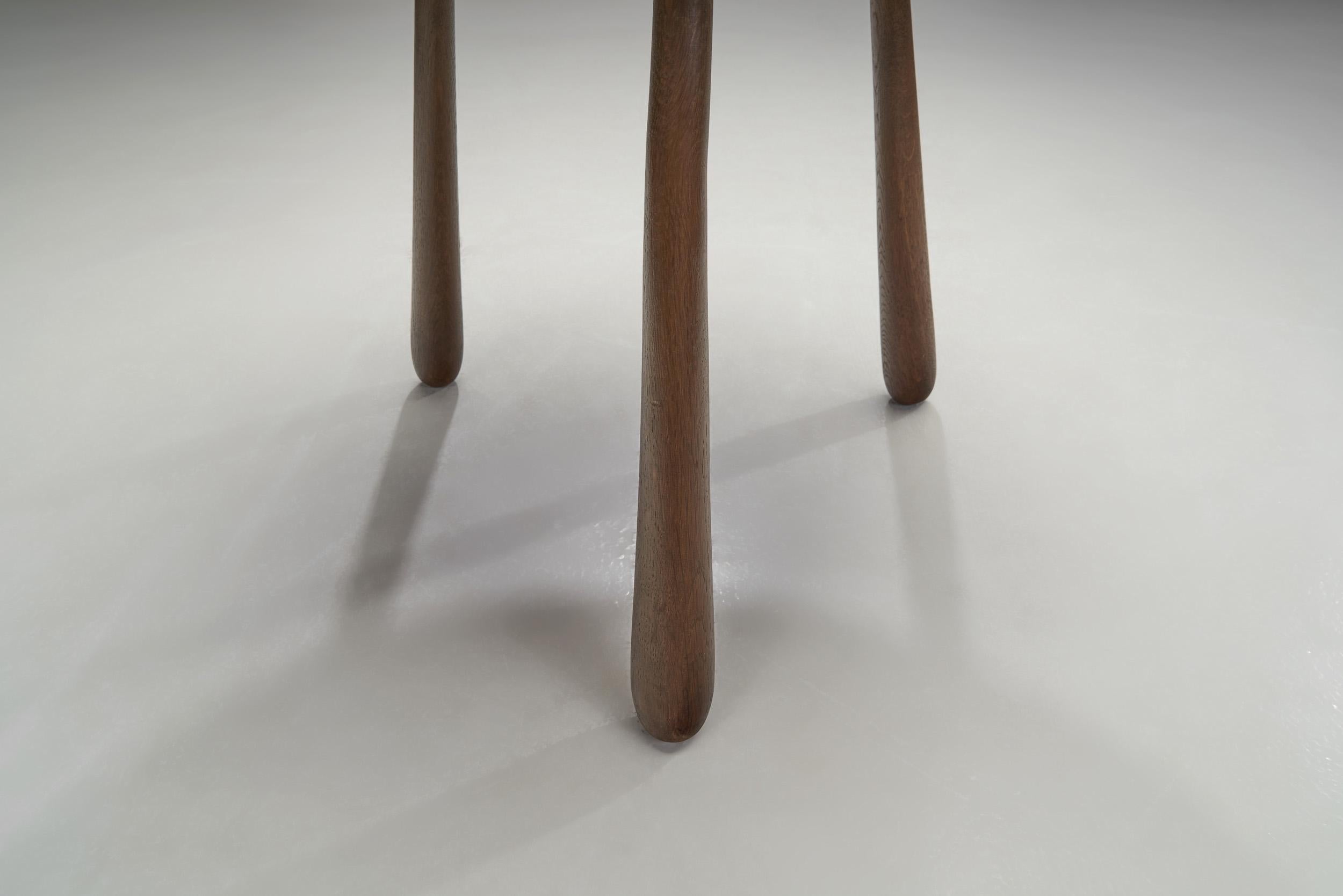 Carved Stained Oak Coffee Table on Tripod Legs, Europe, ca 1940s 7