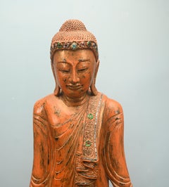 Carved Standing Burmese Buddha Statue Yoga Studio Buddhism