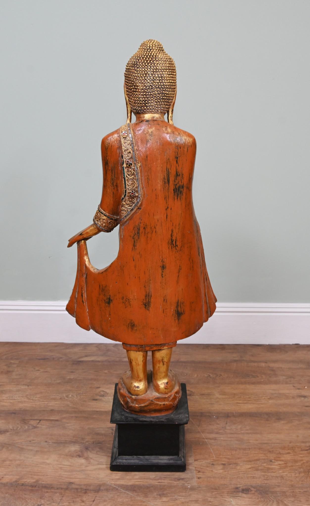 Carved Standing Thai Buddha Statue Buddhist Art In Good Condition For Sale In Potters Bar, GB