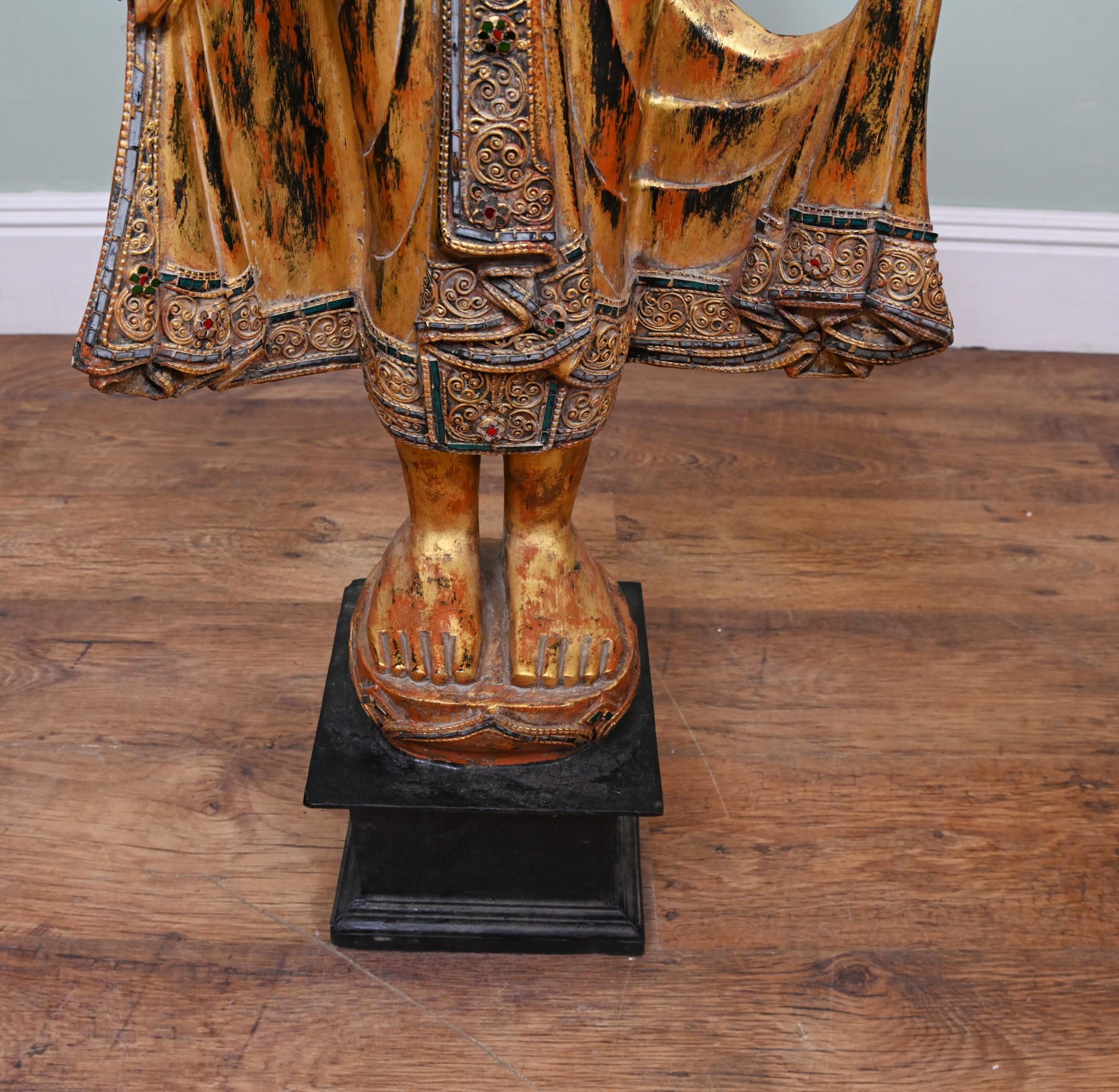 Mid-20th Century Carved Standing Thai Buddha Statue Buddhist Art For Sale