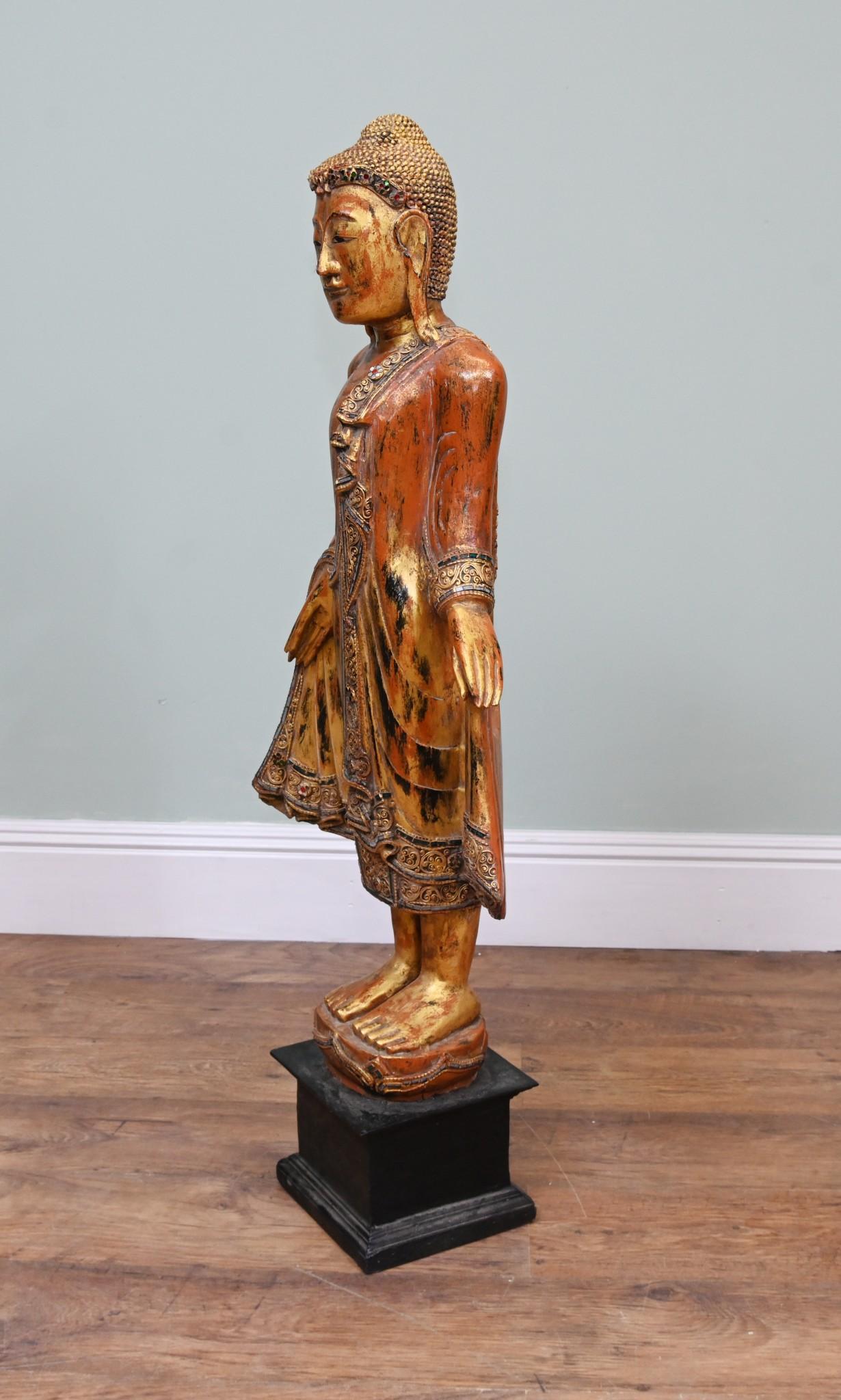 Carved Standing Thai Buddha Statue Buddhist Art For Sale 1